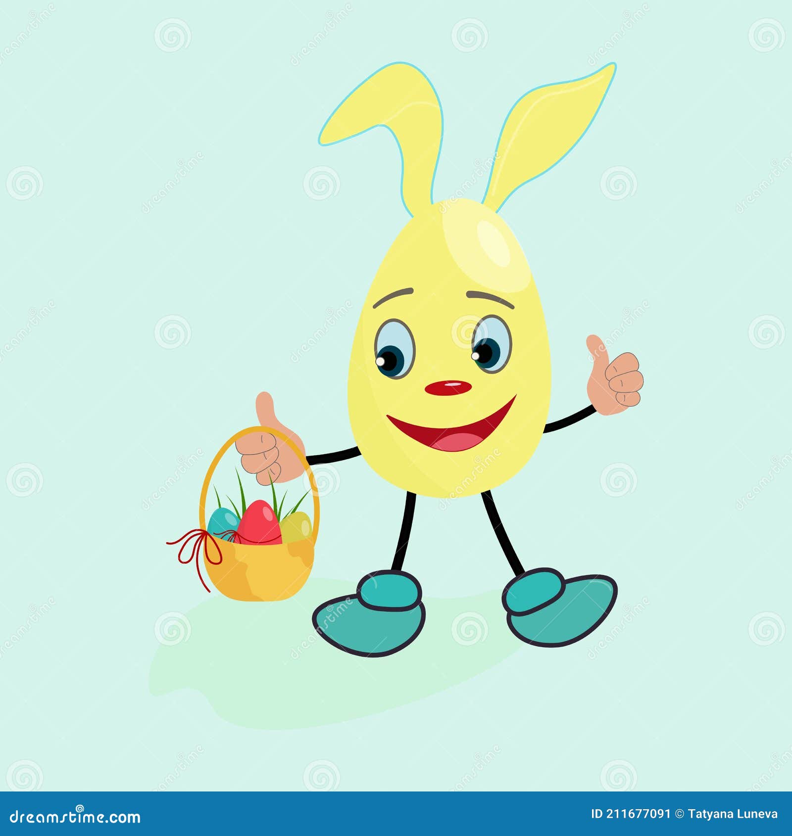 Funny Happy Easter Egg with Bunny Ears. a Cute Mascot is Holding a Basket.  Stock Vector - Illustration of basket, holding: 211677091