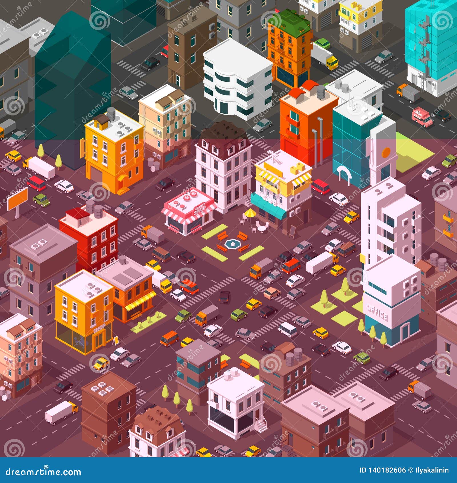 Download Vector Isometric City. Cartoon Town District. Street ...