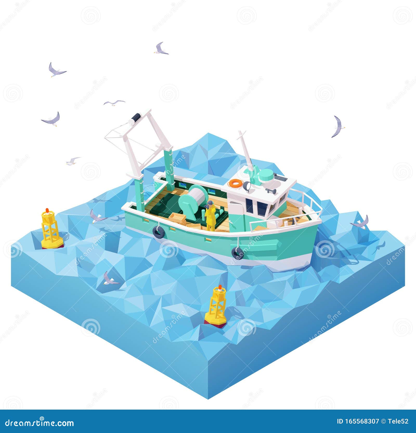 Vector Isometric Fishing Boat In The Sea Stock Vector ...