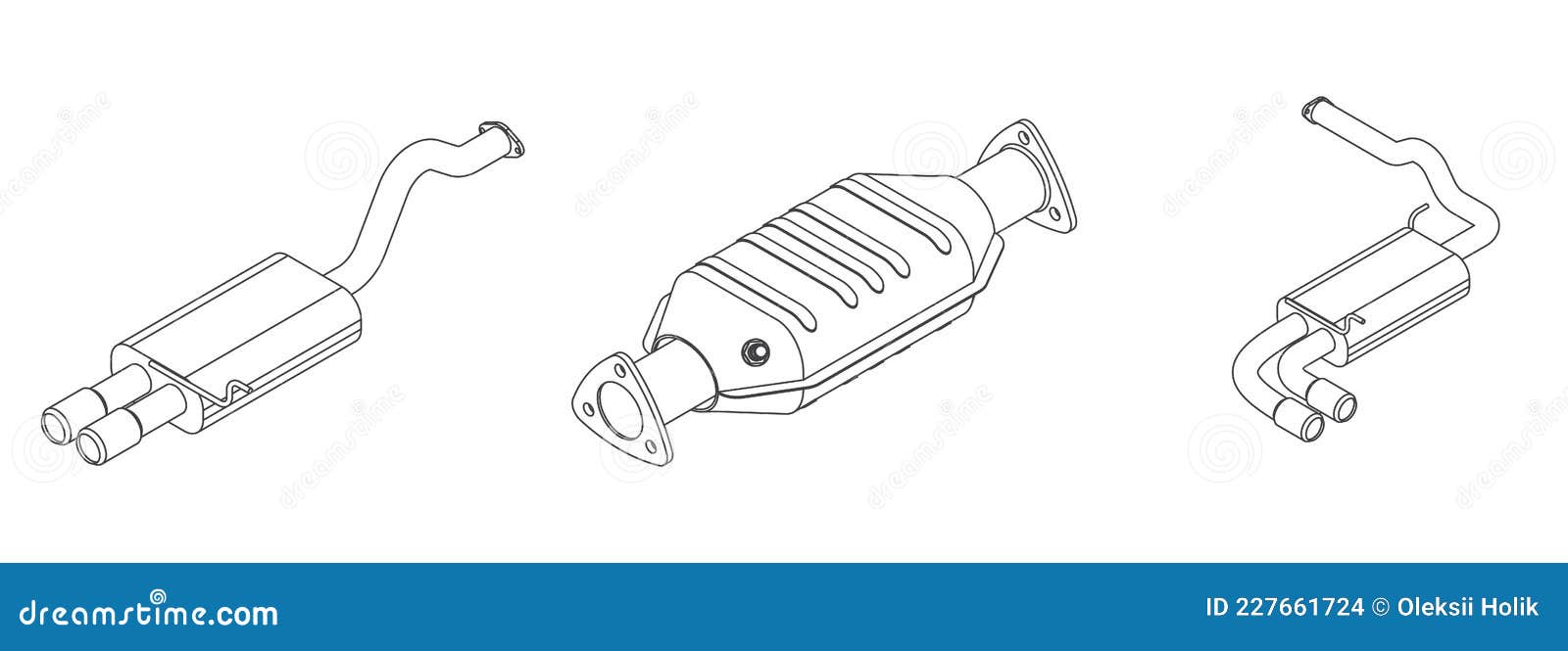  isometric  of car exhaust pipe and catalytic converter