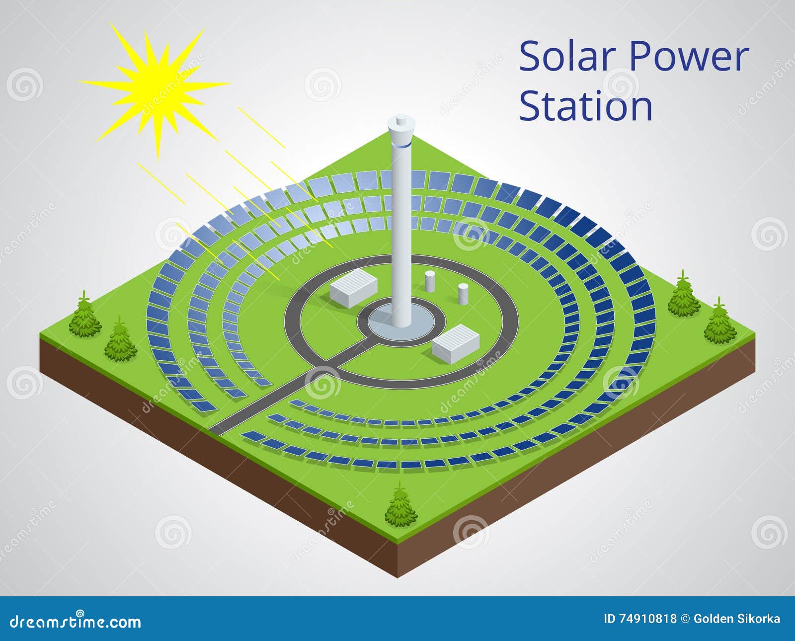 Vector Isometric Illustration of a Solar Power Station. Extraction of