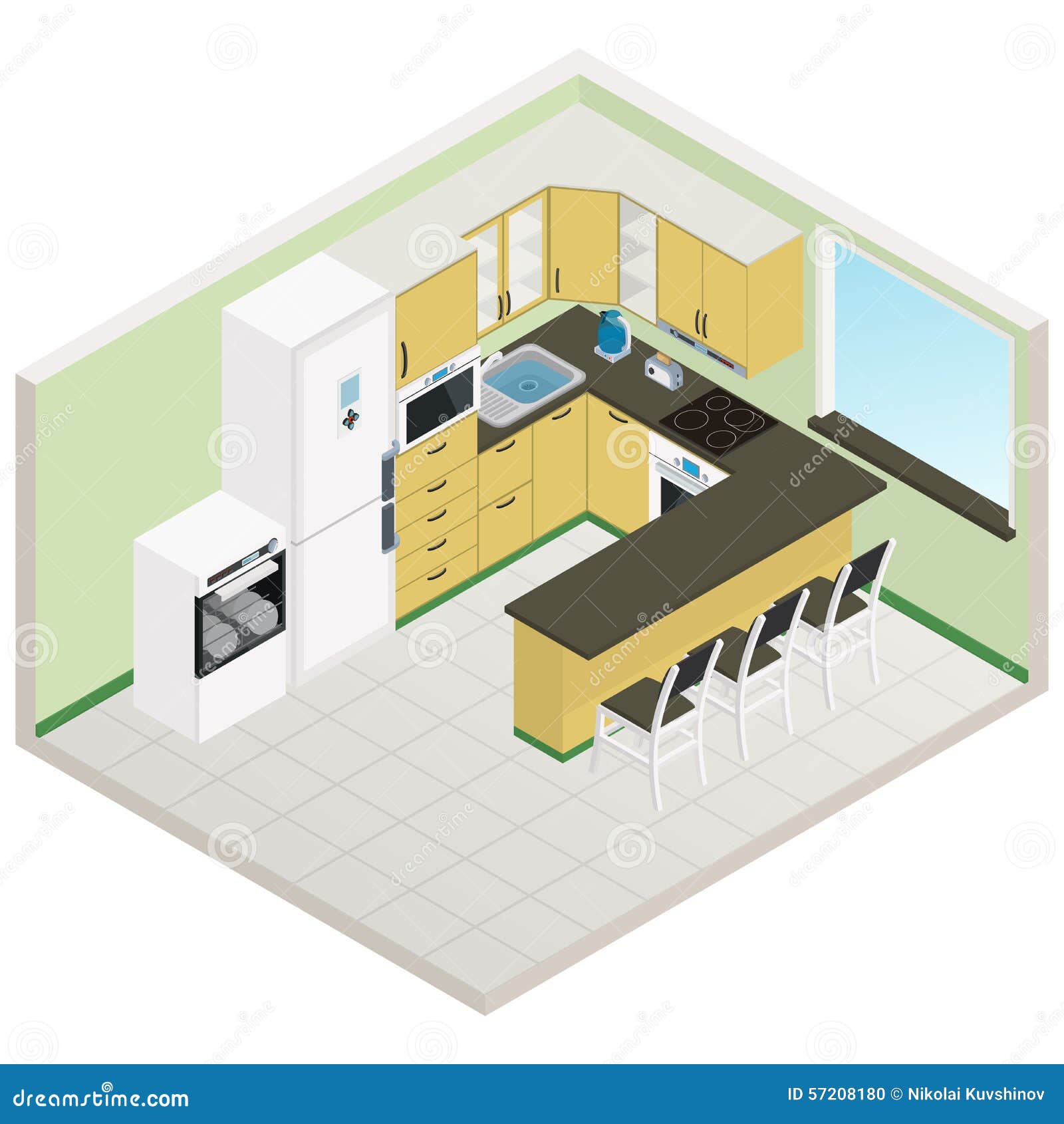 Download Vector Isometric Kitchen Interior Stock Vector - Illustration of house, cabinet: 57208180