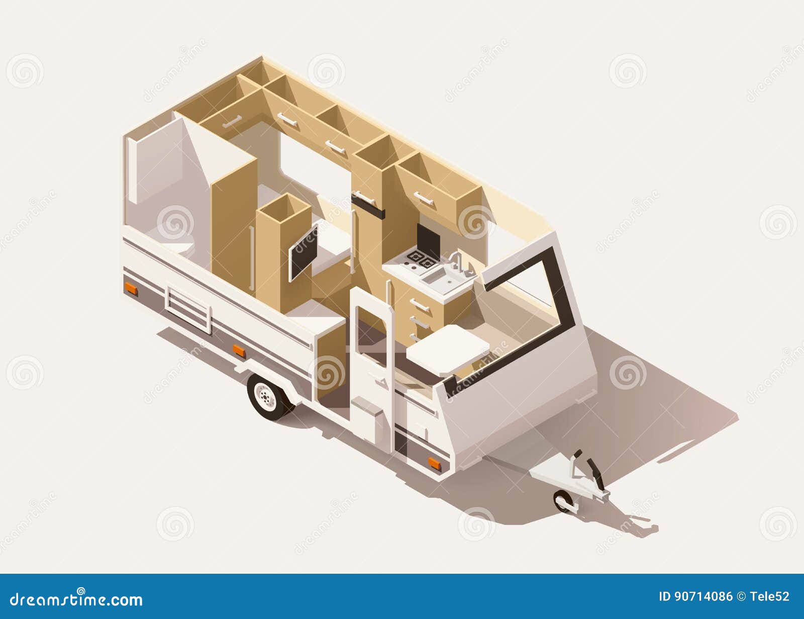 Vector Isometric Low Poly Camper Trailer Stock Vector
