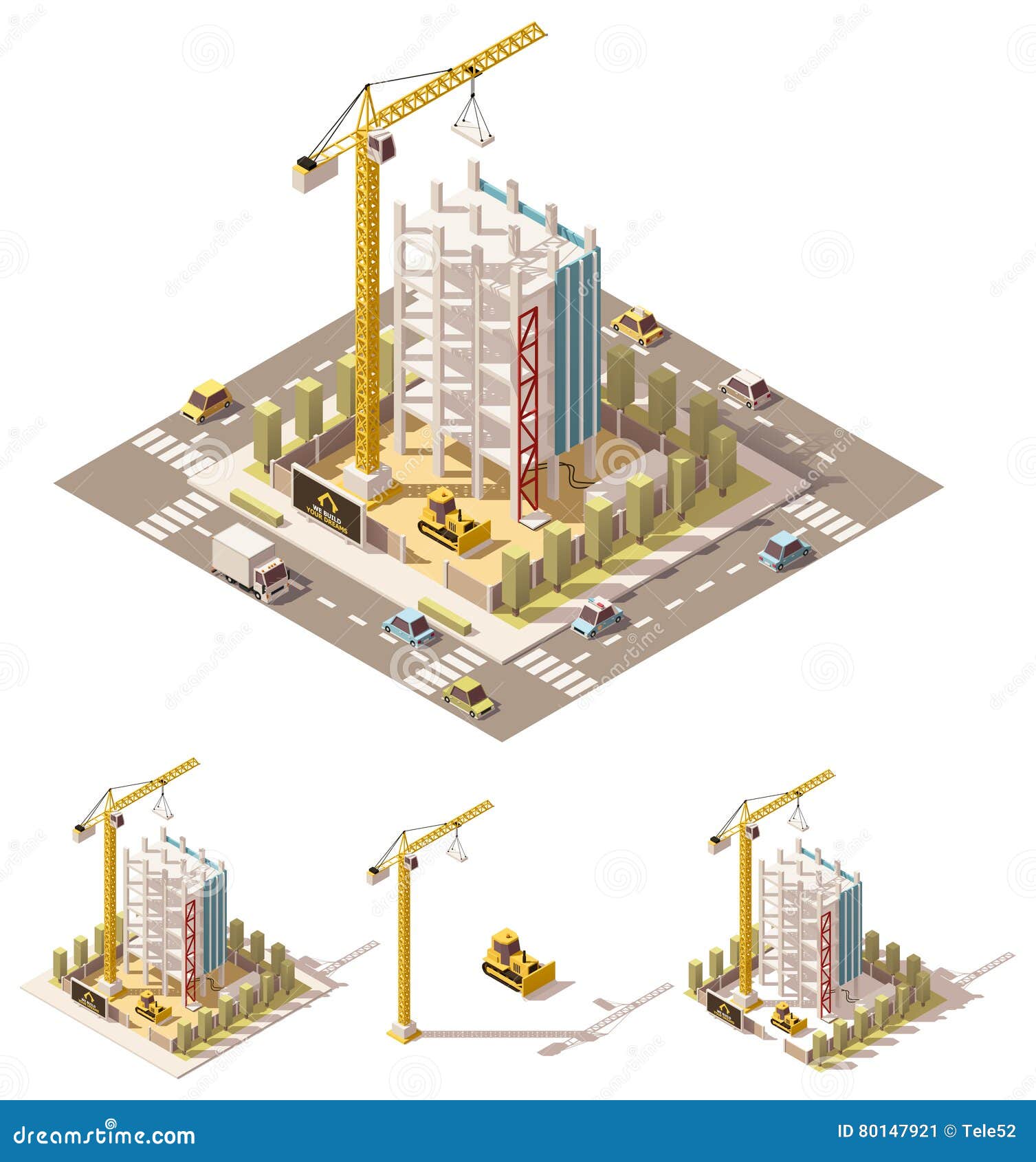  isometric low poly construction site