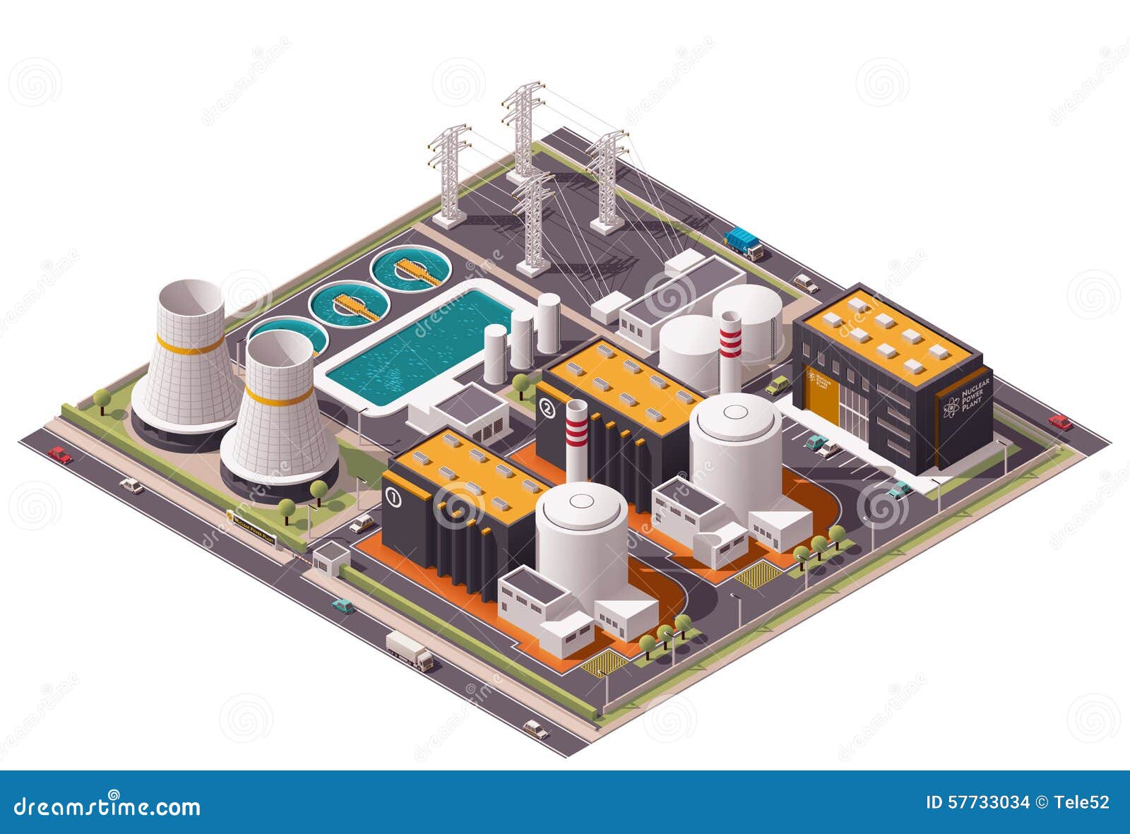  isometric nuclear power plant icon