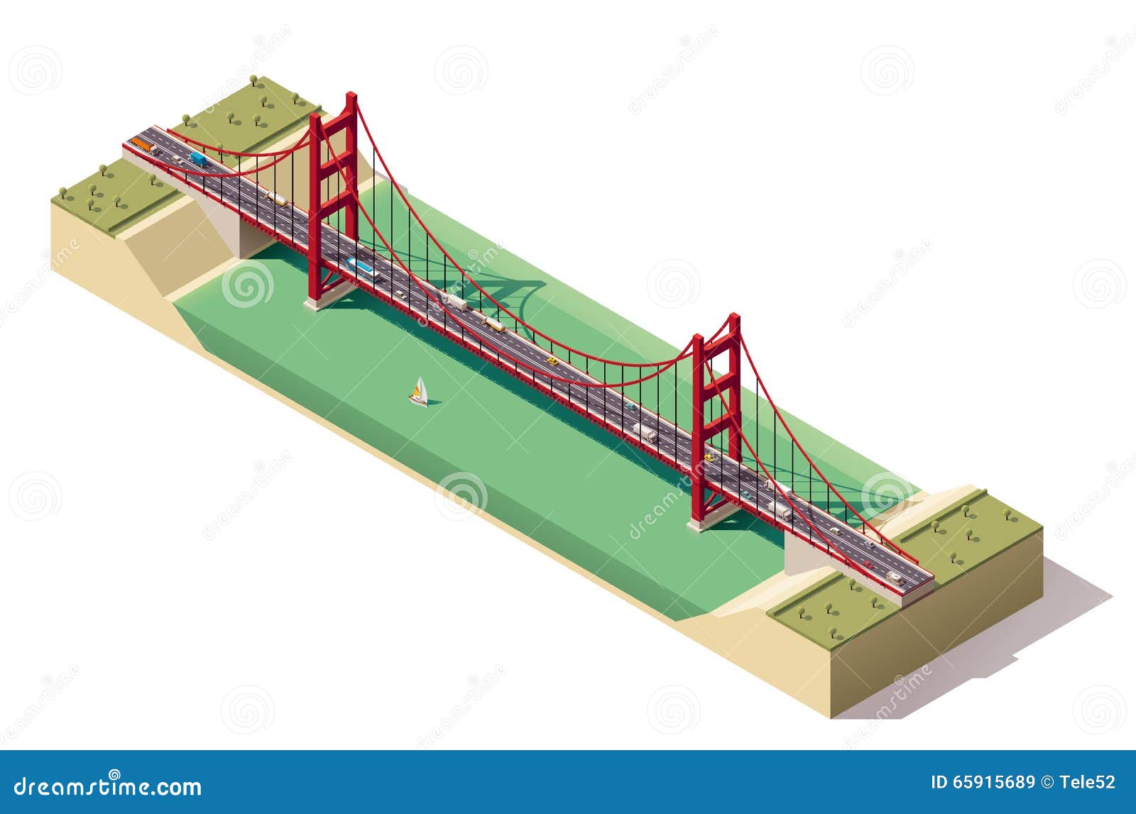 Vector Isometric Suspension Bridge Stock Vector Illustration of front