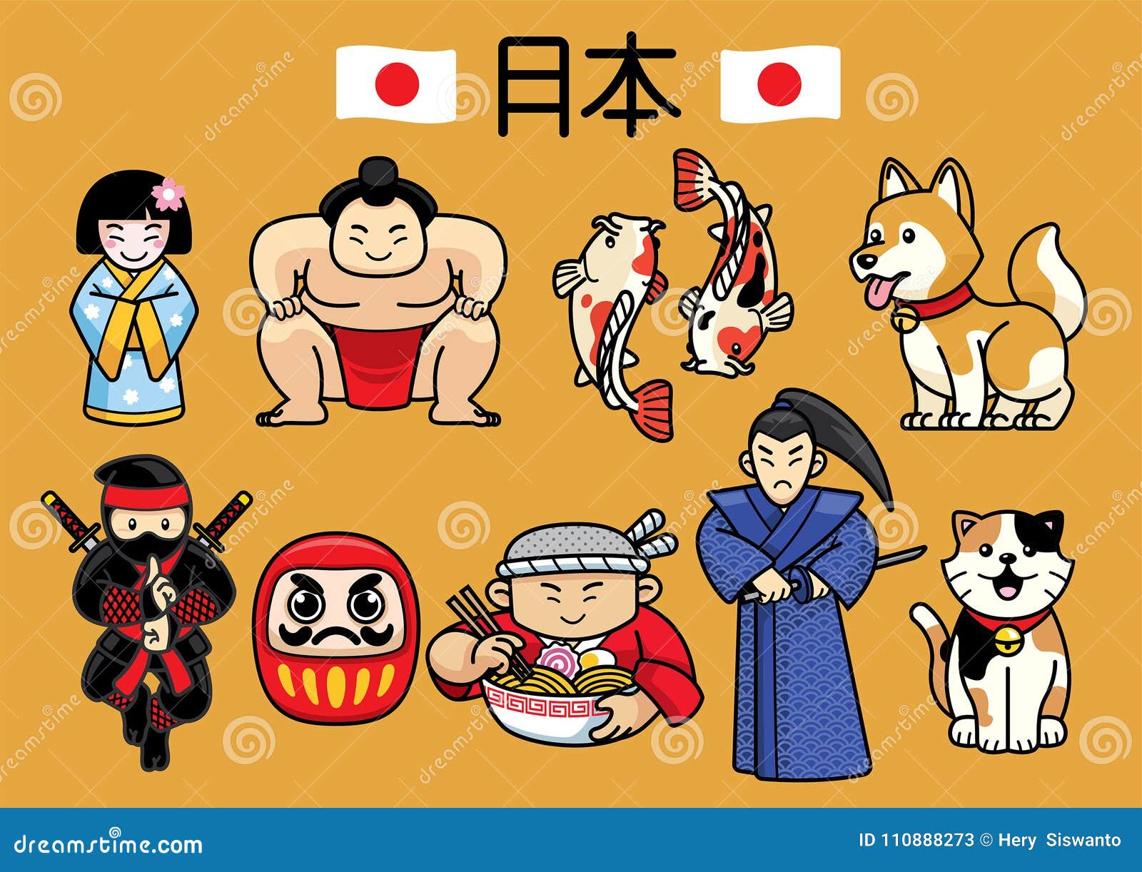 Japan Character Culture in Set Stock Vector - Illustration of cartoon, happy: 110888273 Japan Character Culture in Set Stock Vector - Illustration of cartoon, happy: 110888273