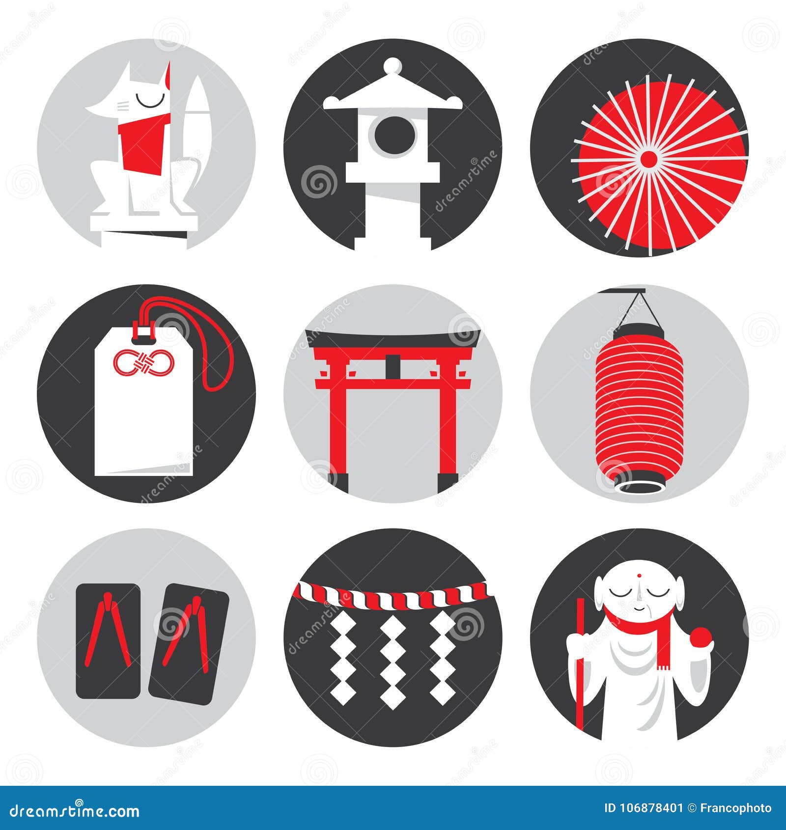 Vector Japanese Iconic Symbols And Shrine Objects