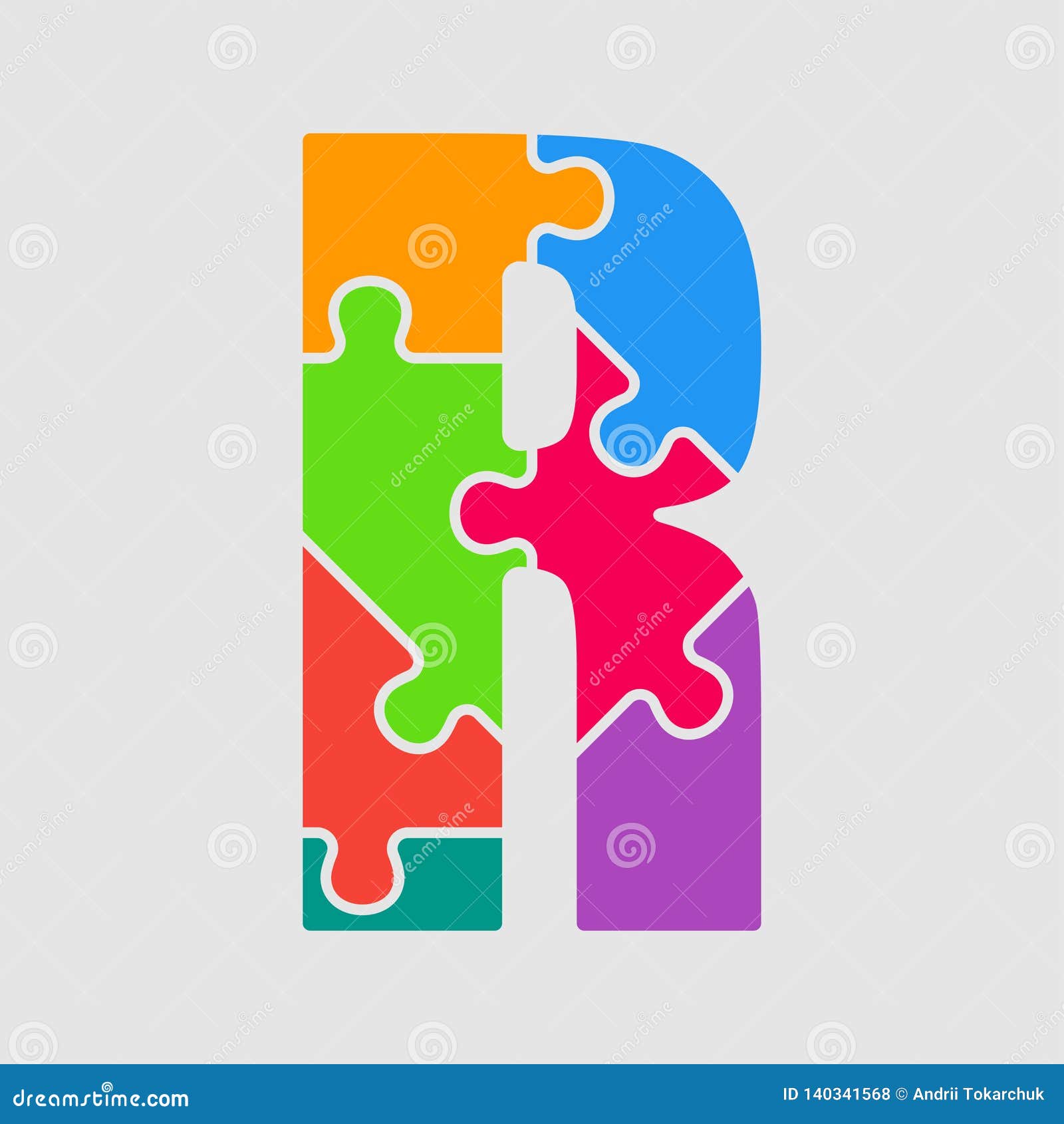Vector Jigsaw Font Colour Puzzle Piece Letter - R. Stock Vector