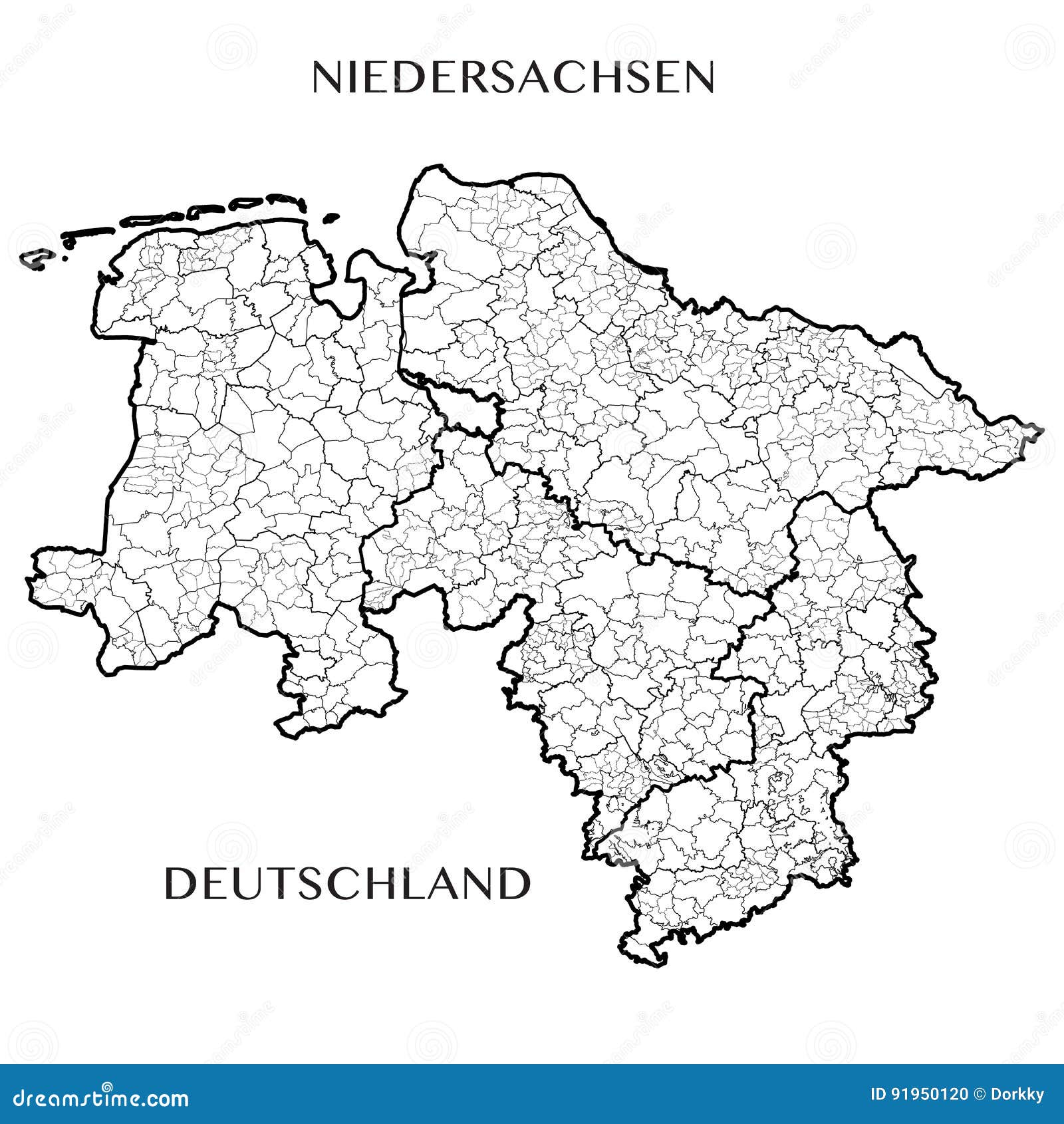 Vector Karte Des Bundeslands Von Niedersachsen Deutschland Vektor Abbildung Illustration Von Hanover Geographie