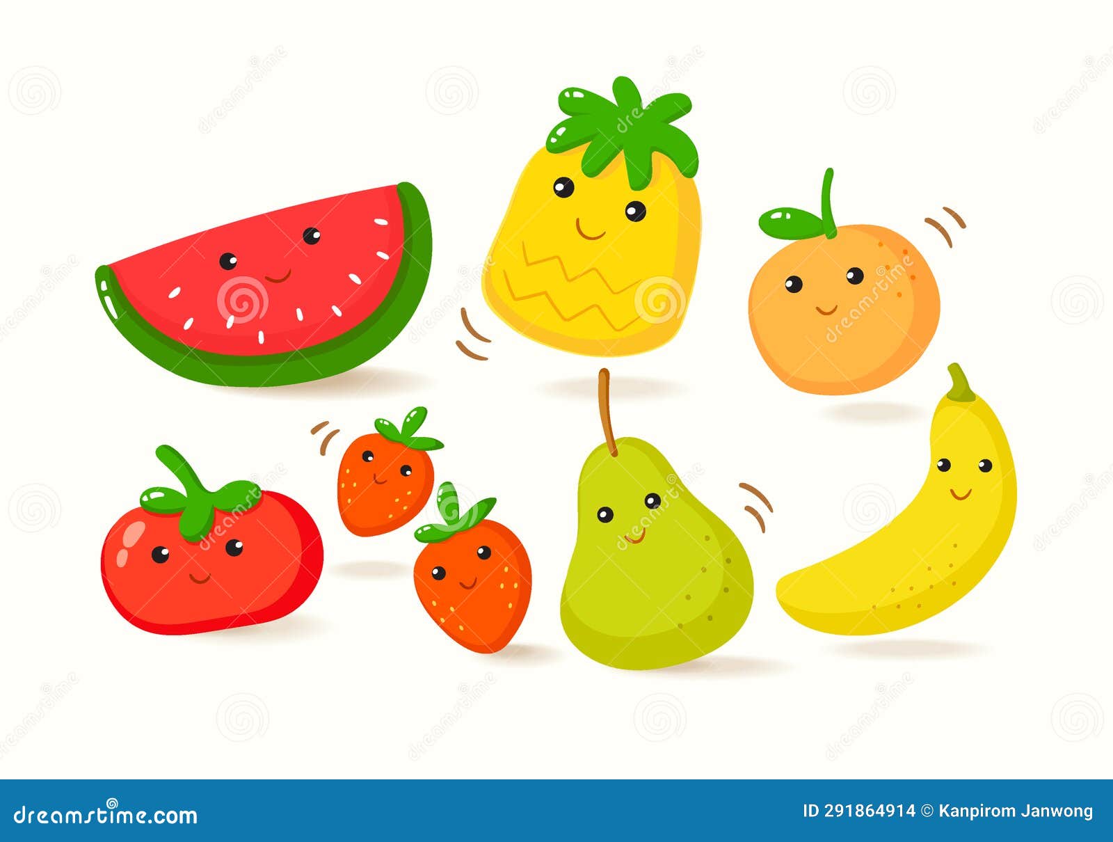 Vector Kawaii Fruits Character Stock Illustration Illustration of