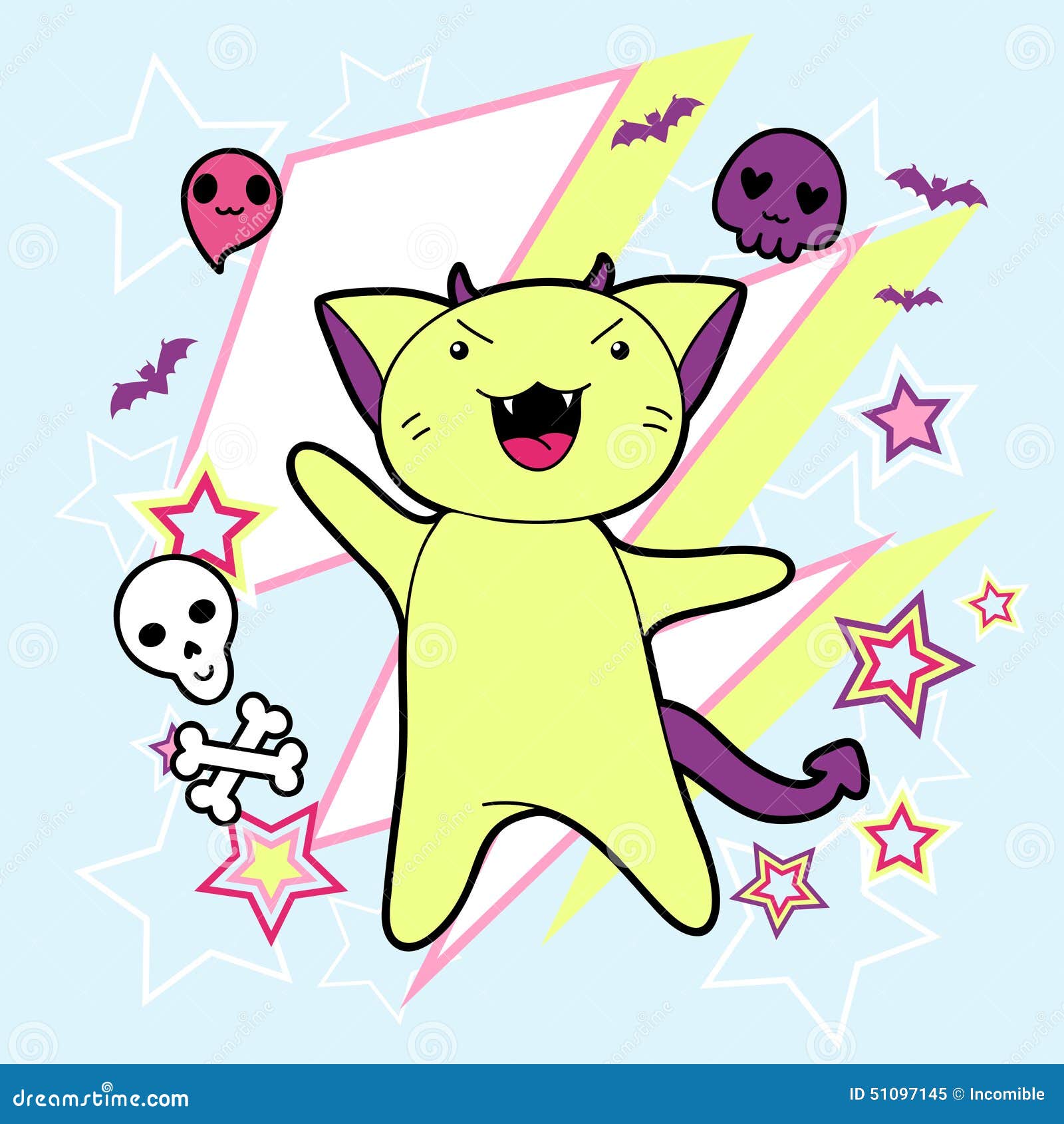Vector Kawaii Illustration Halloween Cat And Stock Vector - Image: 51097145