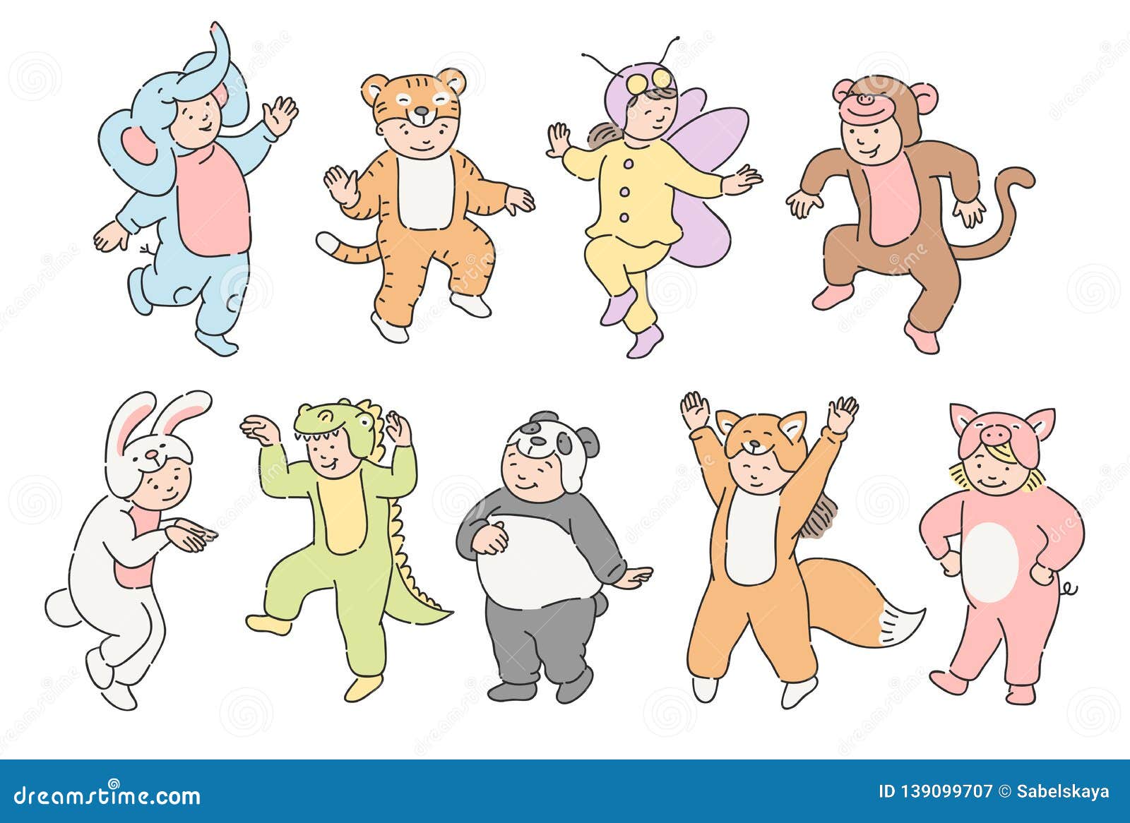 Vector Kids in Aminal Costumes Having Fun Set Stock Vector - Illustration  of character, clipart: 139099707