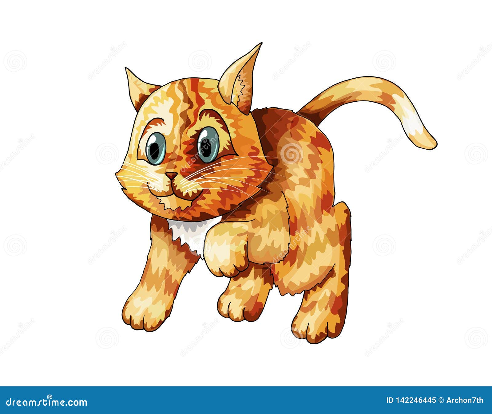 Vector Kitten Playing Cartoon Cute Happy Ginger Cat Smiling Character