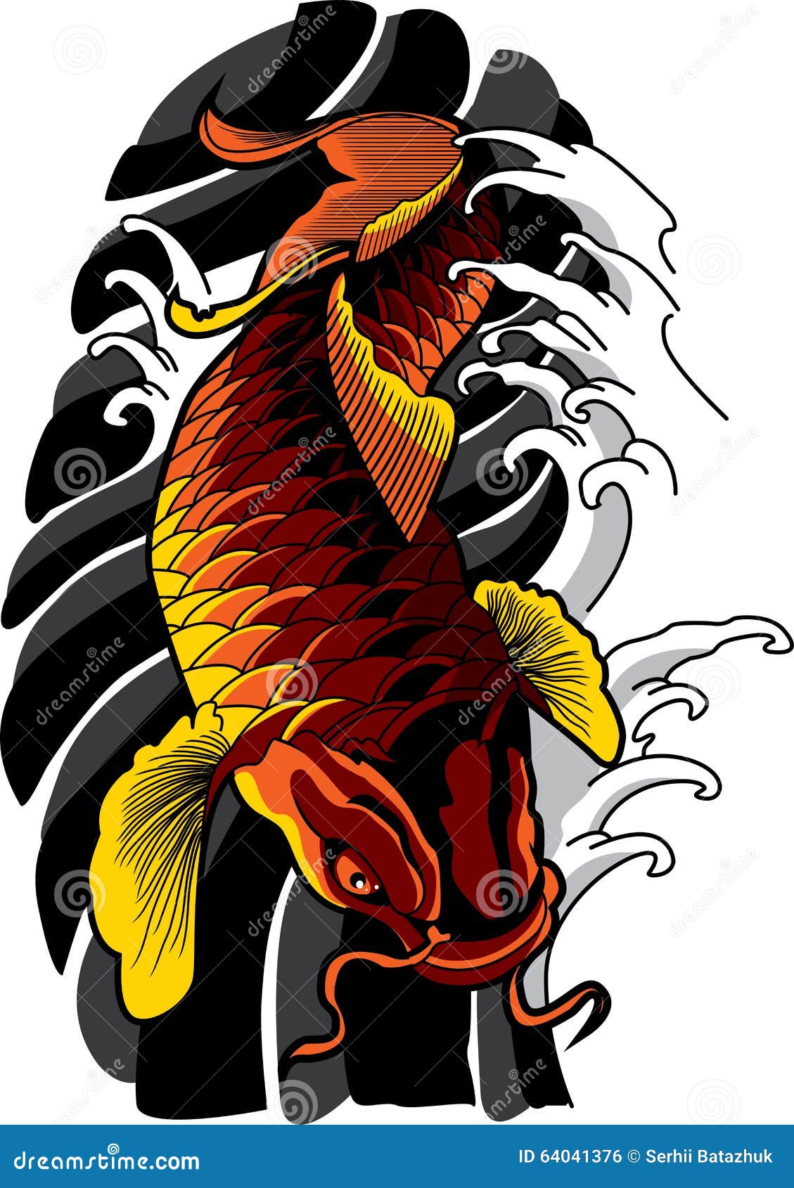Vector koi fish tattoo. stock vector. Illustration of oriental - 64041376