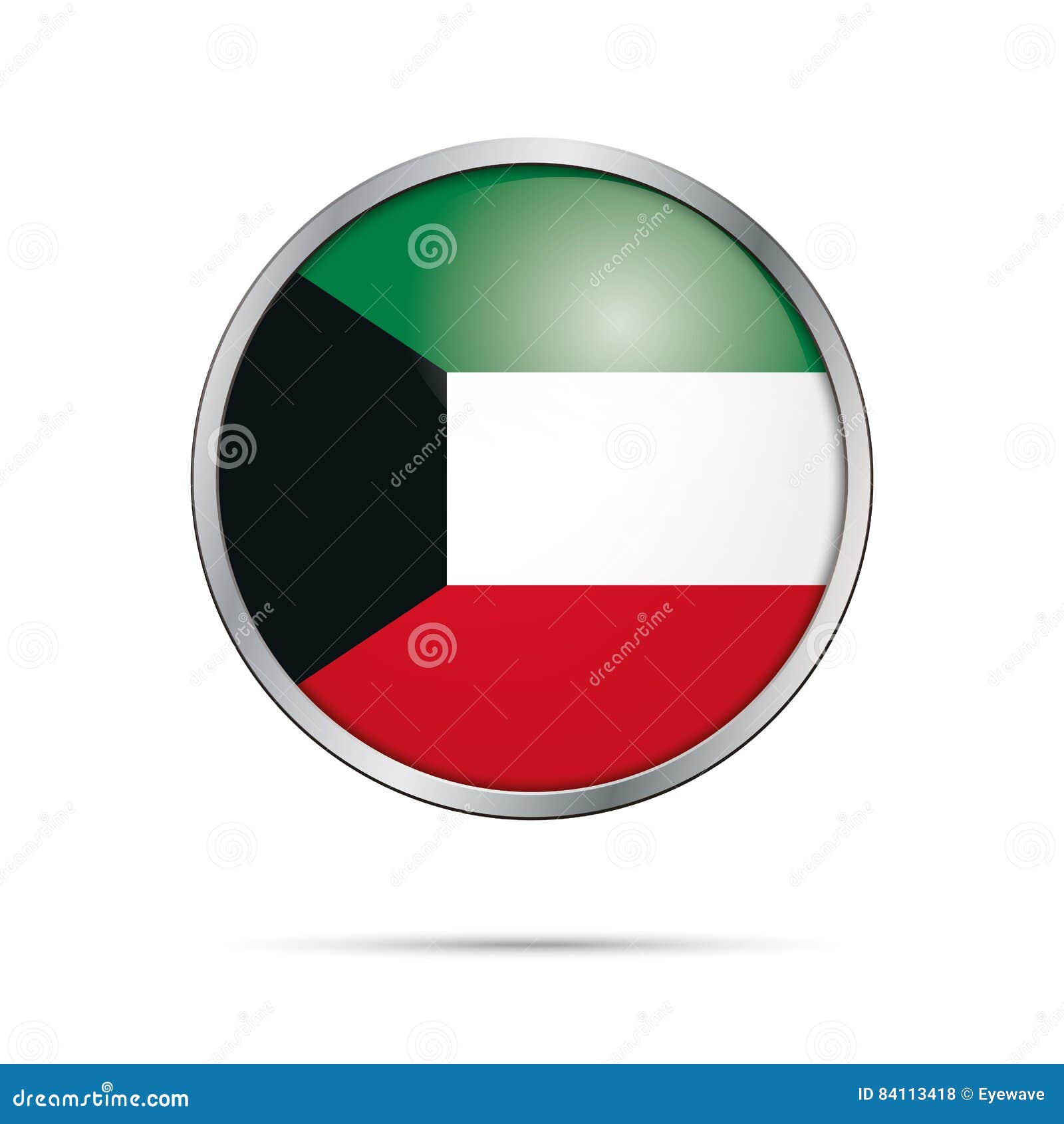 Vector Kuwaitian Flag Button. Kuwait Flag in Glass Button Style. Stock