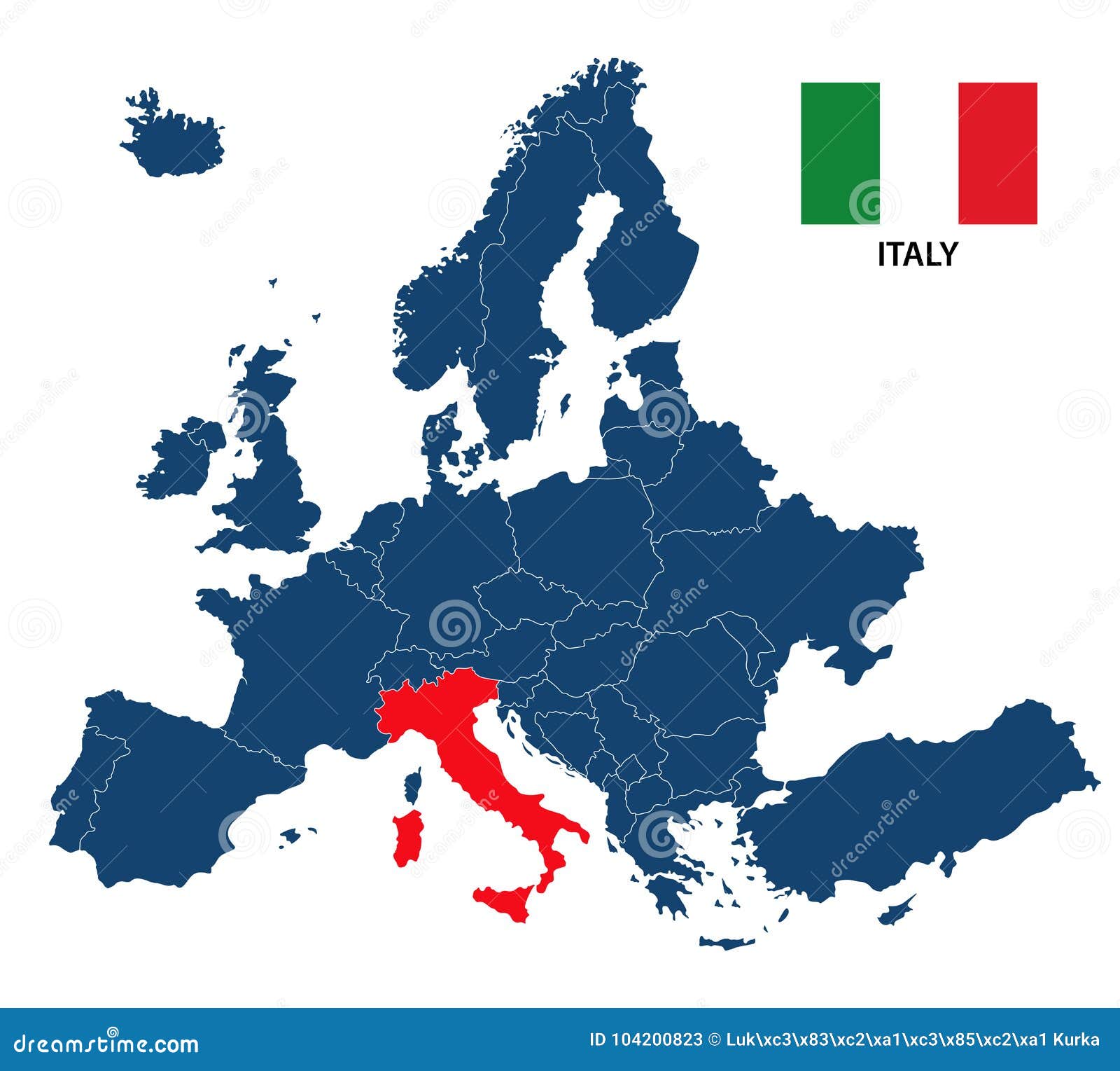 Vector Lillustrazione Di Una Mappa Di Europa Con Litalia Evidenziata