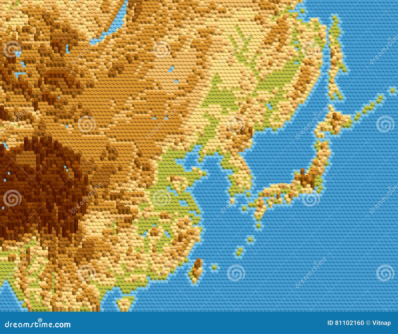 Vector La Mappa Fisica Dell Asia Orientale Stilizzata Facendo Uso Degli Esagoni Impressi Illustrazione Vettoriale Illustrazione Di Esagoni Compensatore 81102160