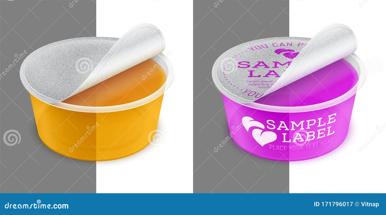 Download Vector Labeled Open Round Transparent Plastic Container With Foil. Packaging Mockup Illustration ...