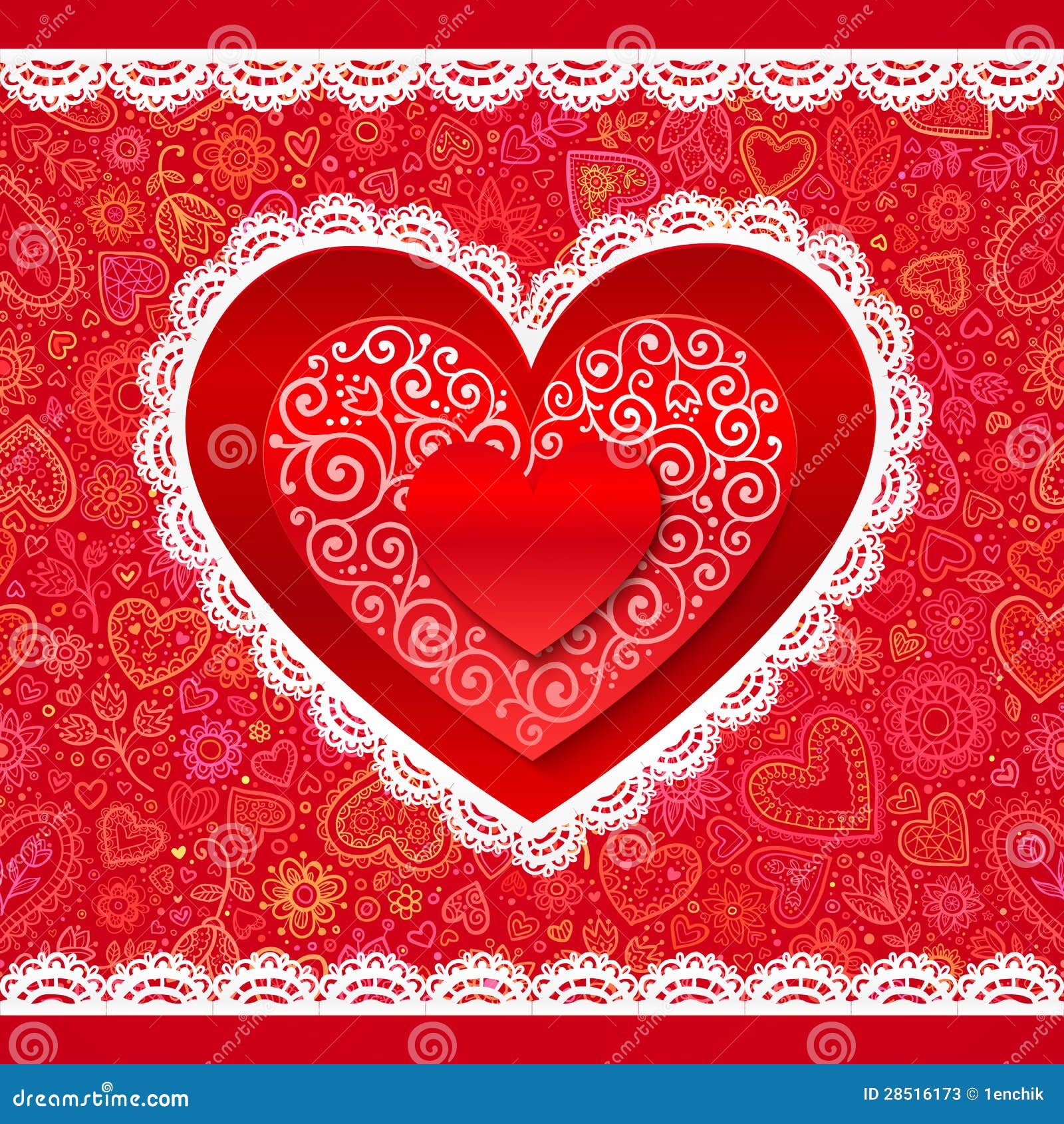 Vector Lacy Valentines Day Hearts Greeting Card Stock Vector