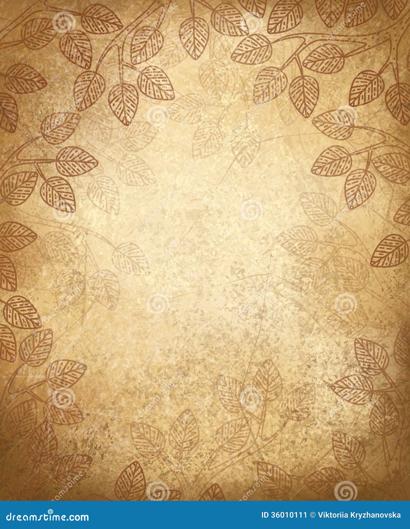 Vector Leaves Pattern On Old Paper Background. Stock Image 