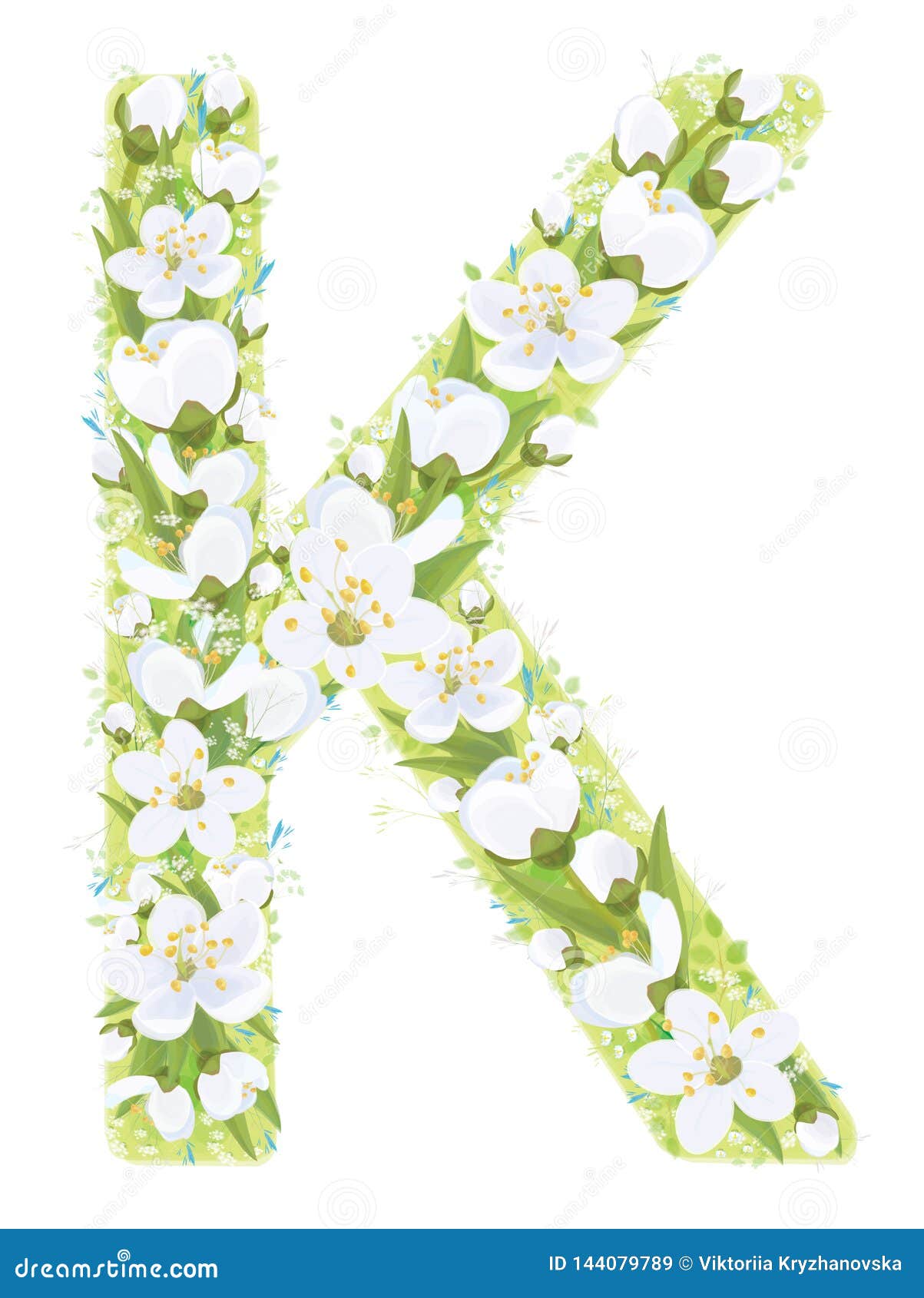 Vector Letter K Decorated White Flowers And Leaves Pattern ...