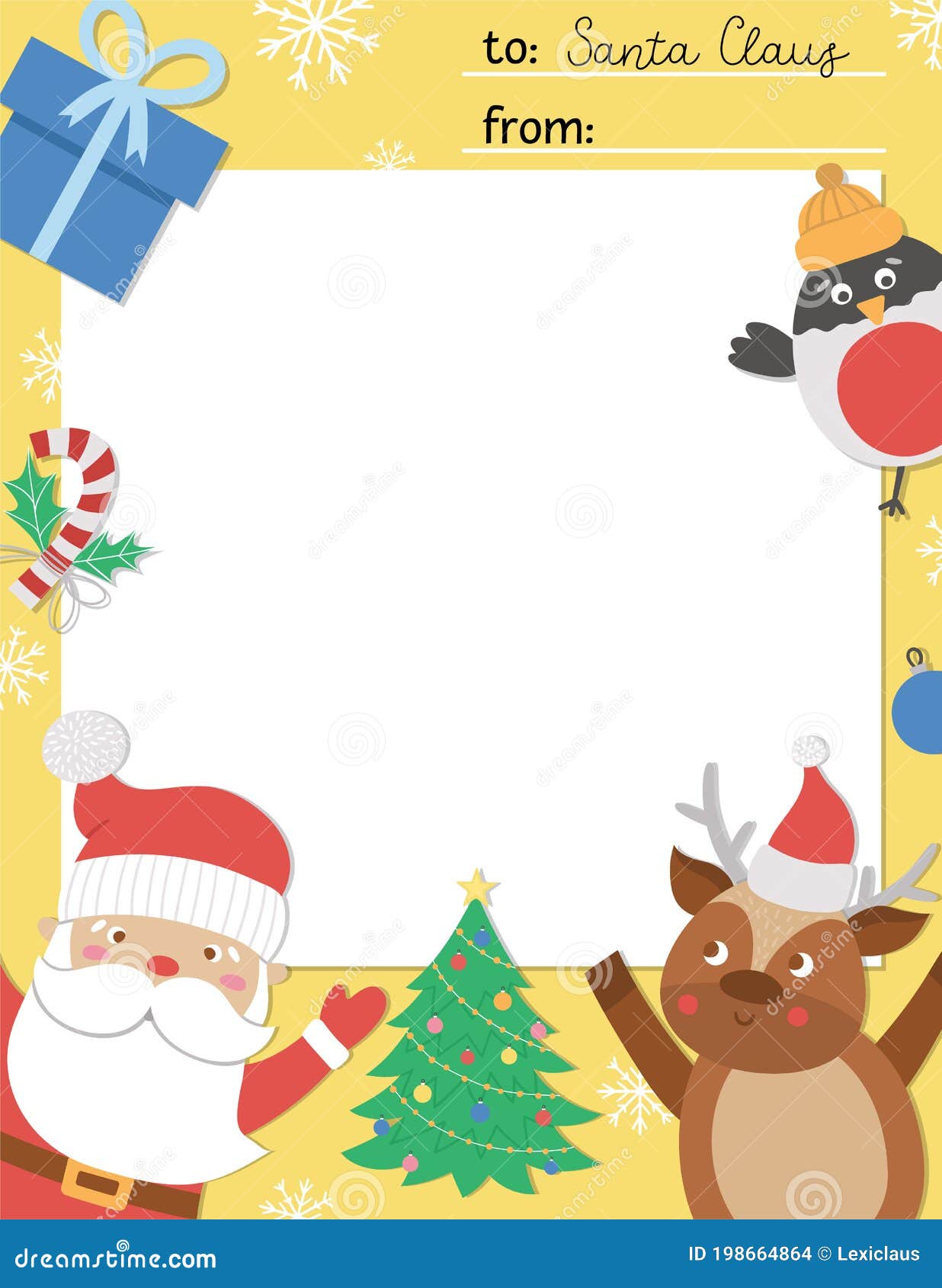 Vector Letter To Santa Claus Template. Cute Christmas Card Design. Winter  Frame Layout for Kids with Funny Characters Stock Vector - Illustration of  christmas, flat: 198664864
