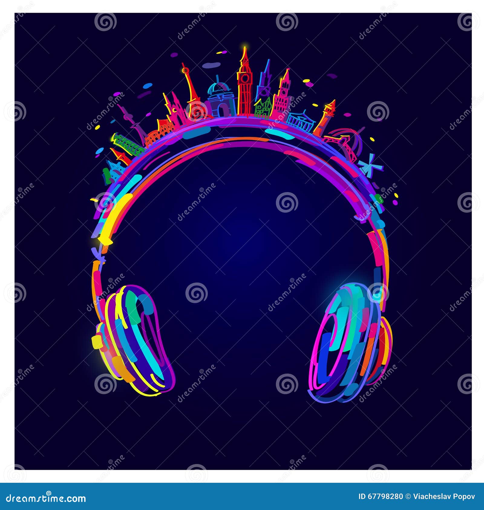 Vector Light Headphones, Colorful Headphones Stock Vector