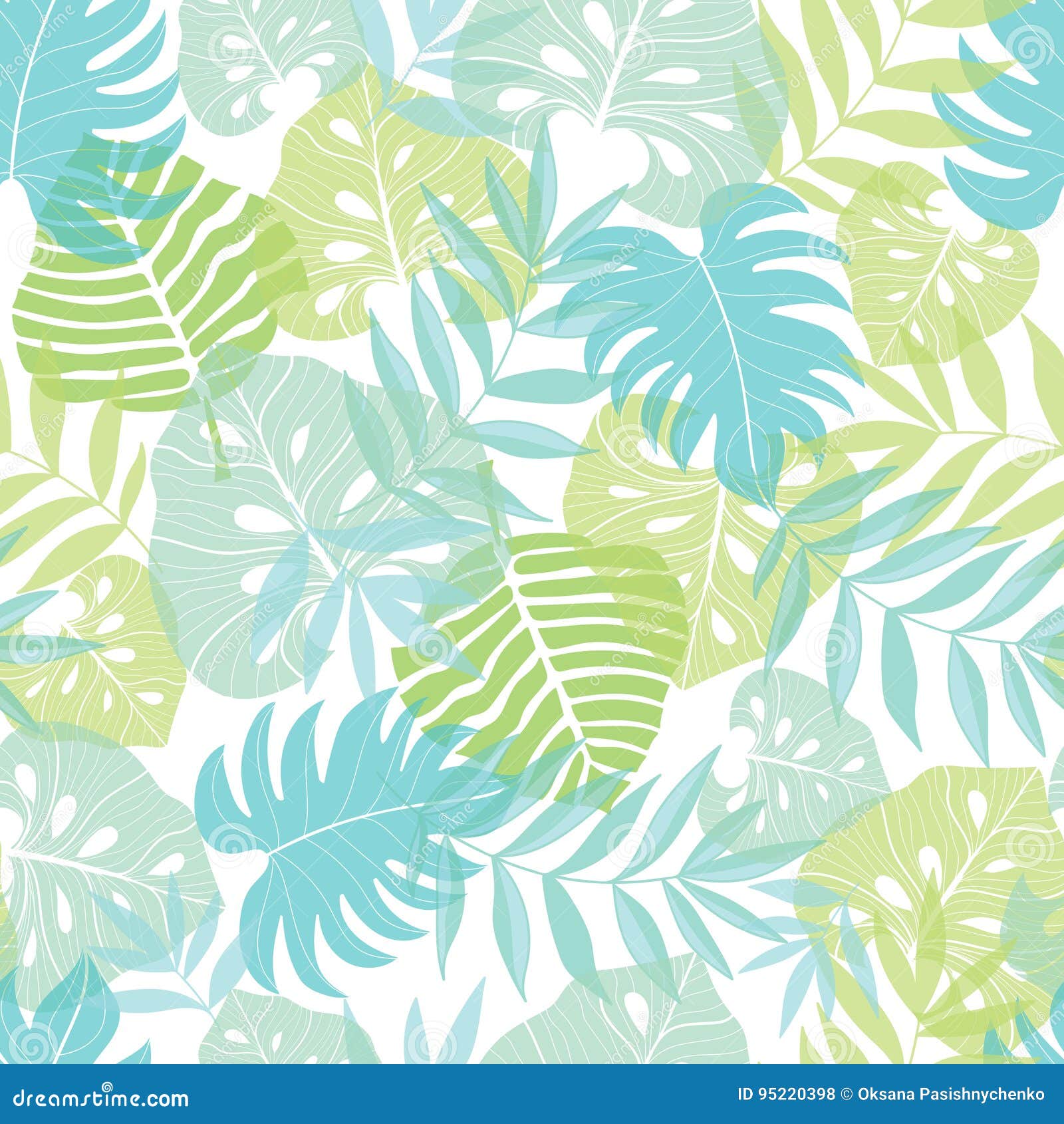  light tropical leaves summer hawaiian seamless pattern with tropical green plants and leaves on navy blue