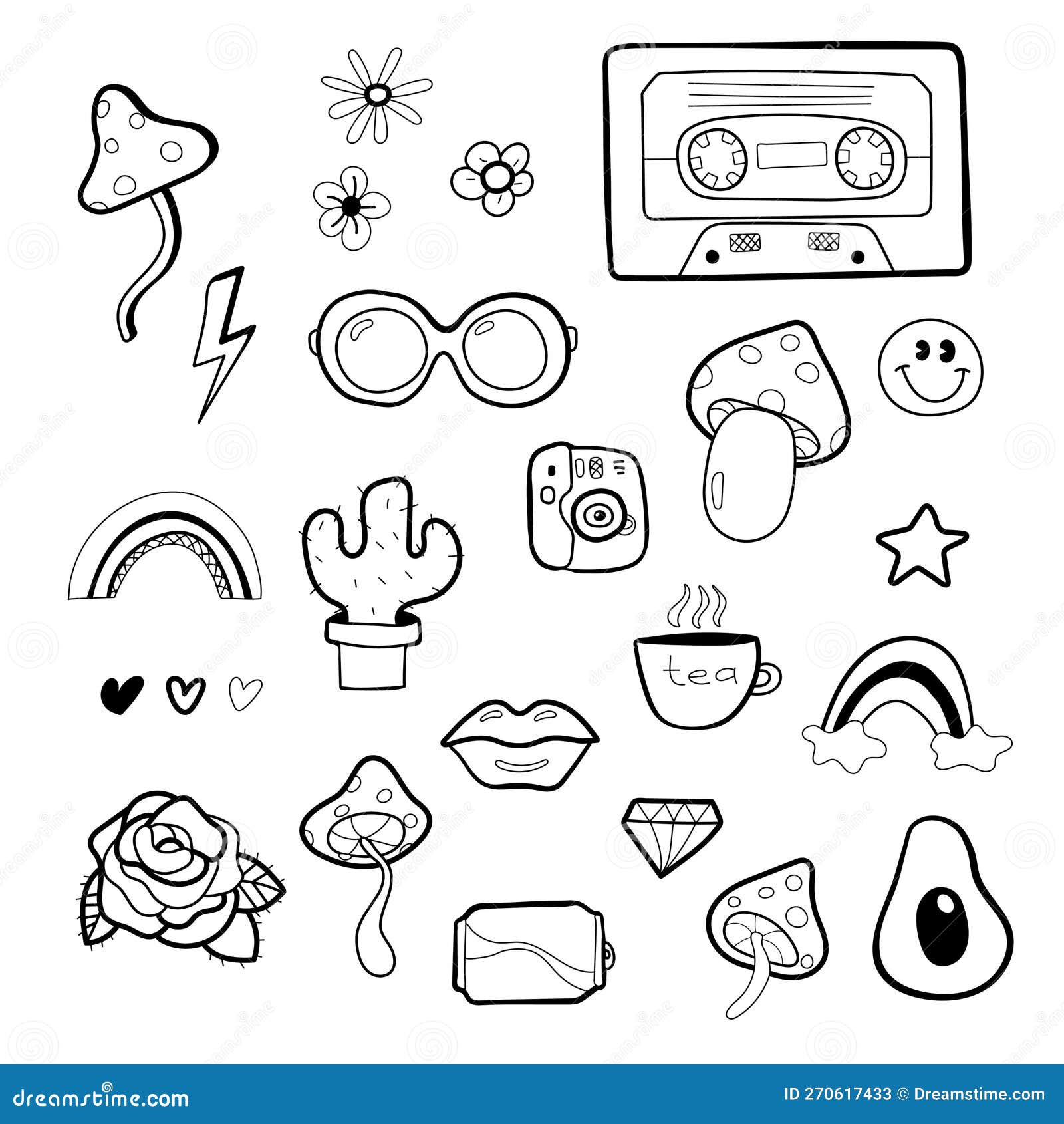 Vector Line Art Doodle Cartoon Set of Objects and Symbols. Doodle. Use ...