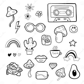 Vector Line Art Doodle Cartoon Set of Objects and Symbols. Doodle. Use ...