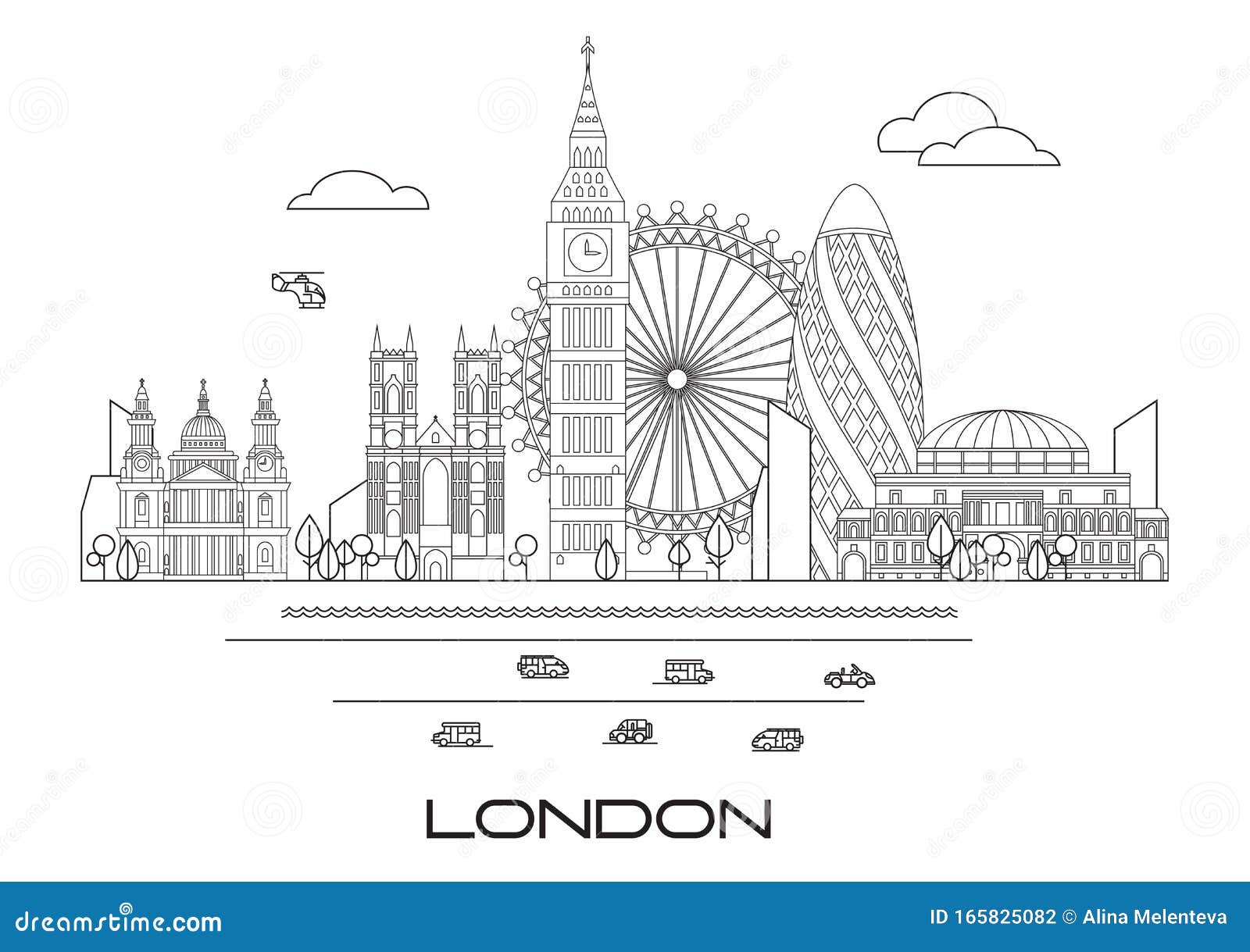 London skyline line art 3 stock vector. Illustration of facade - 165825082