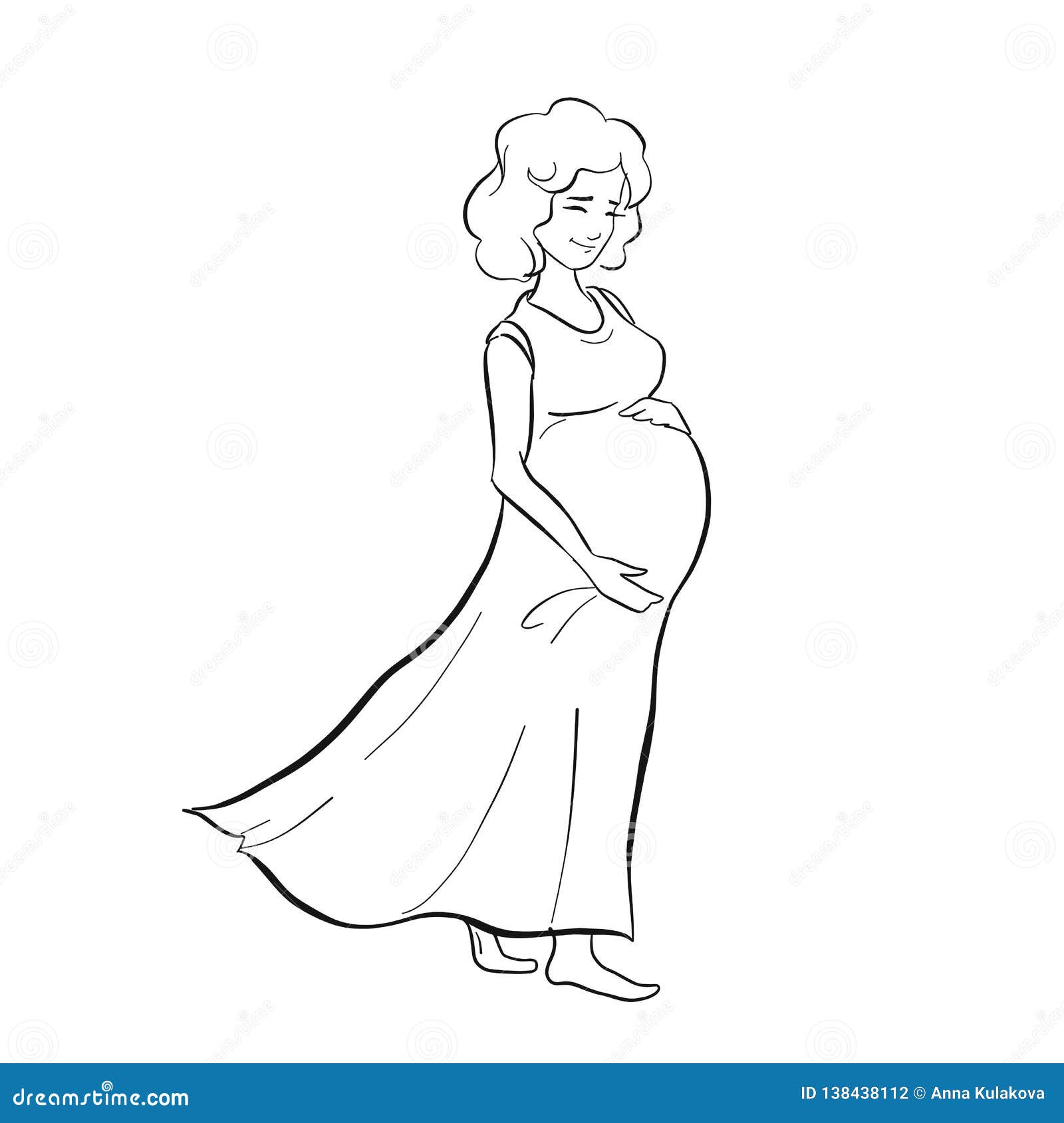  line art pregnant woman  on white background. female waiting for a child for babycare site, birthing center,