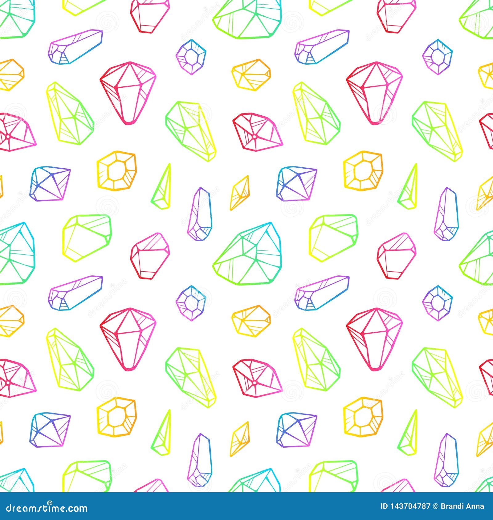 Vector Line Color Neon Crystals Seamless Pattern Isolated on White ...