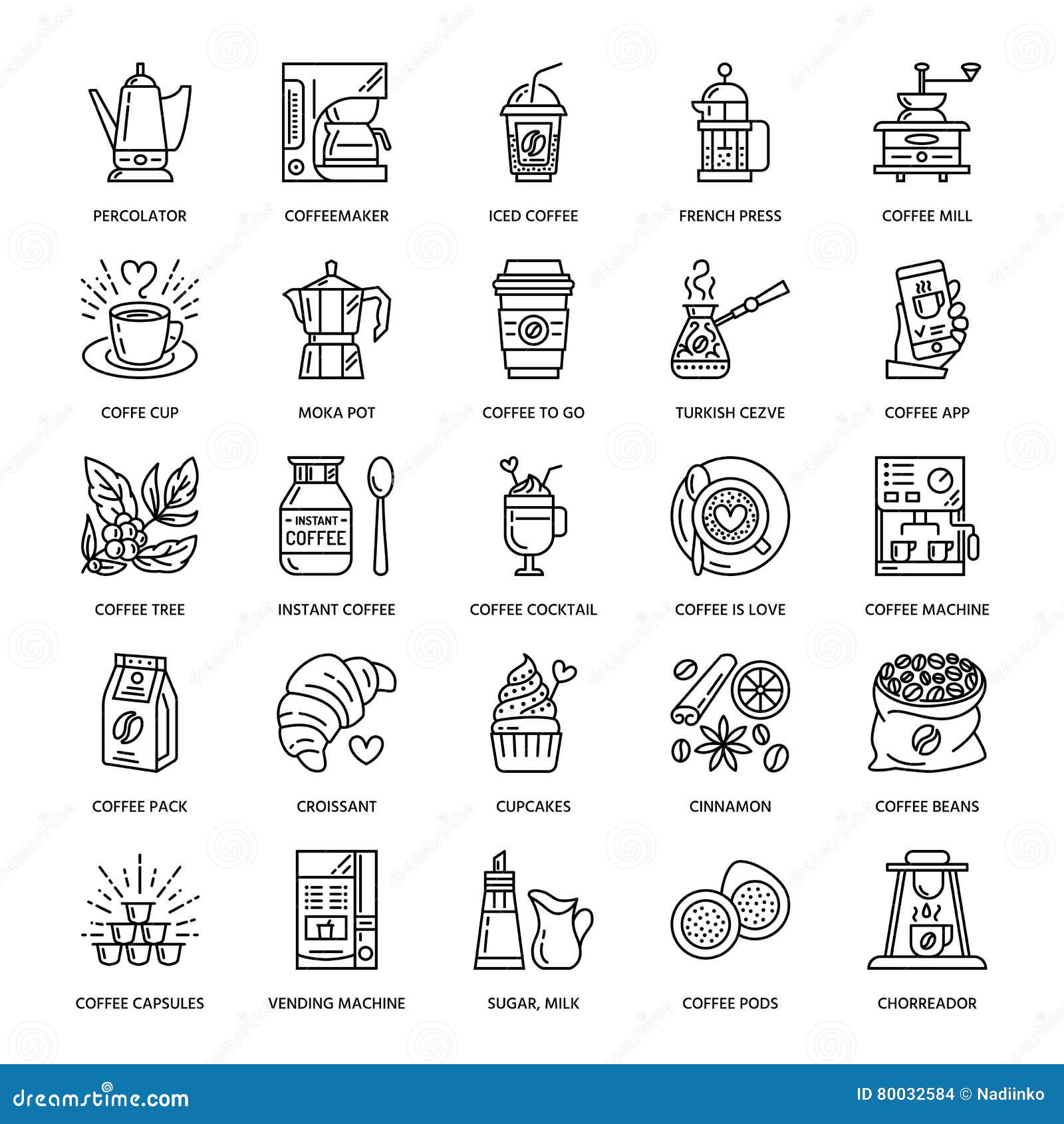  line icons of coffee making equipment. s - moka pot, french press, coffee grinder, espresso, vending