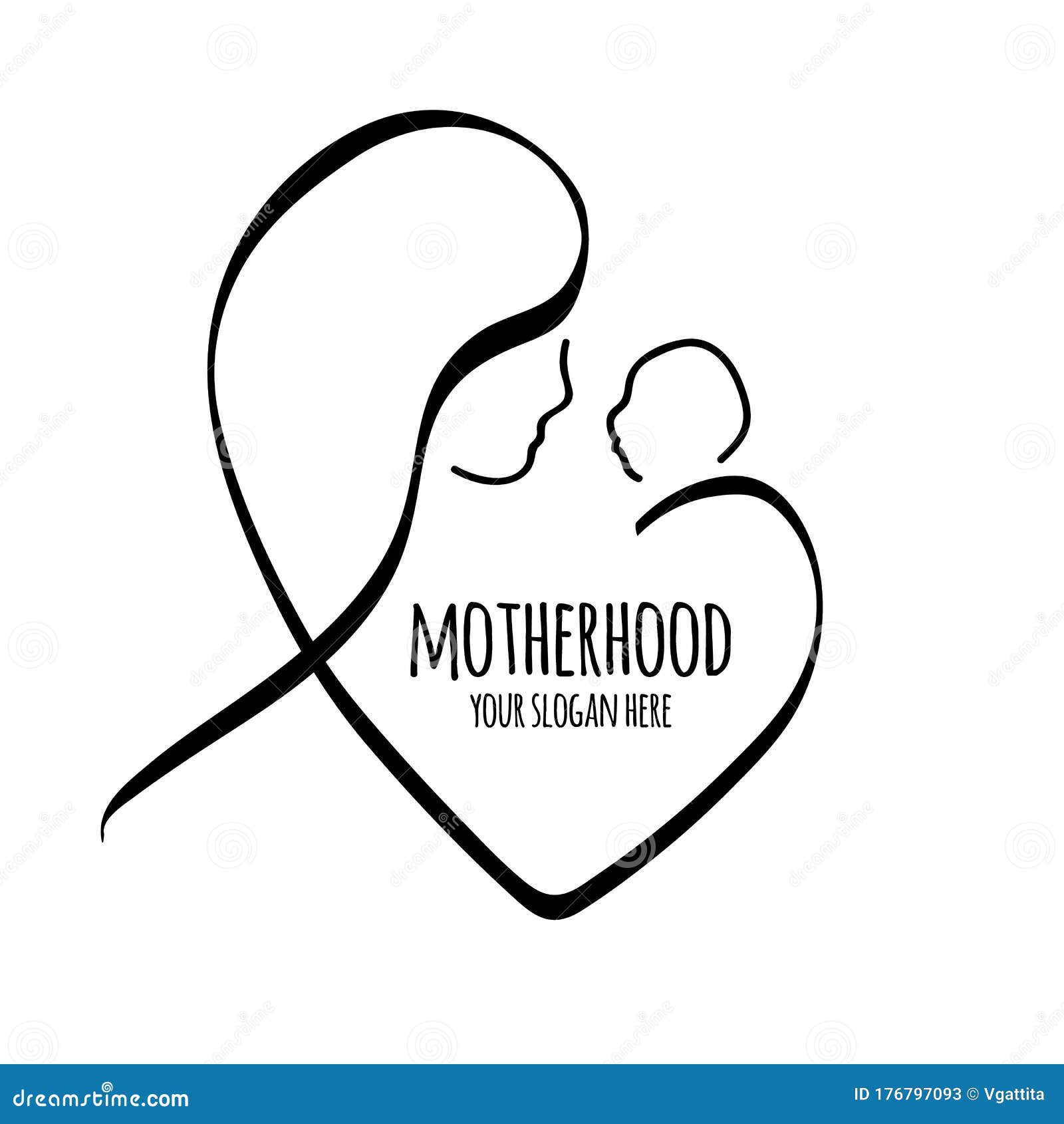 Mother with her baby. Stylized outline symbol. Motherhood, love