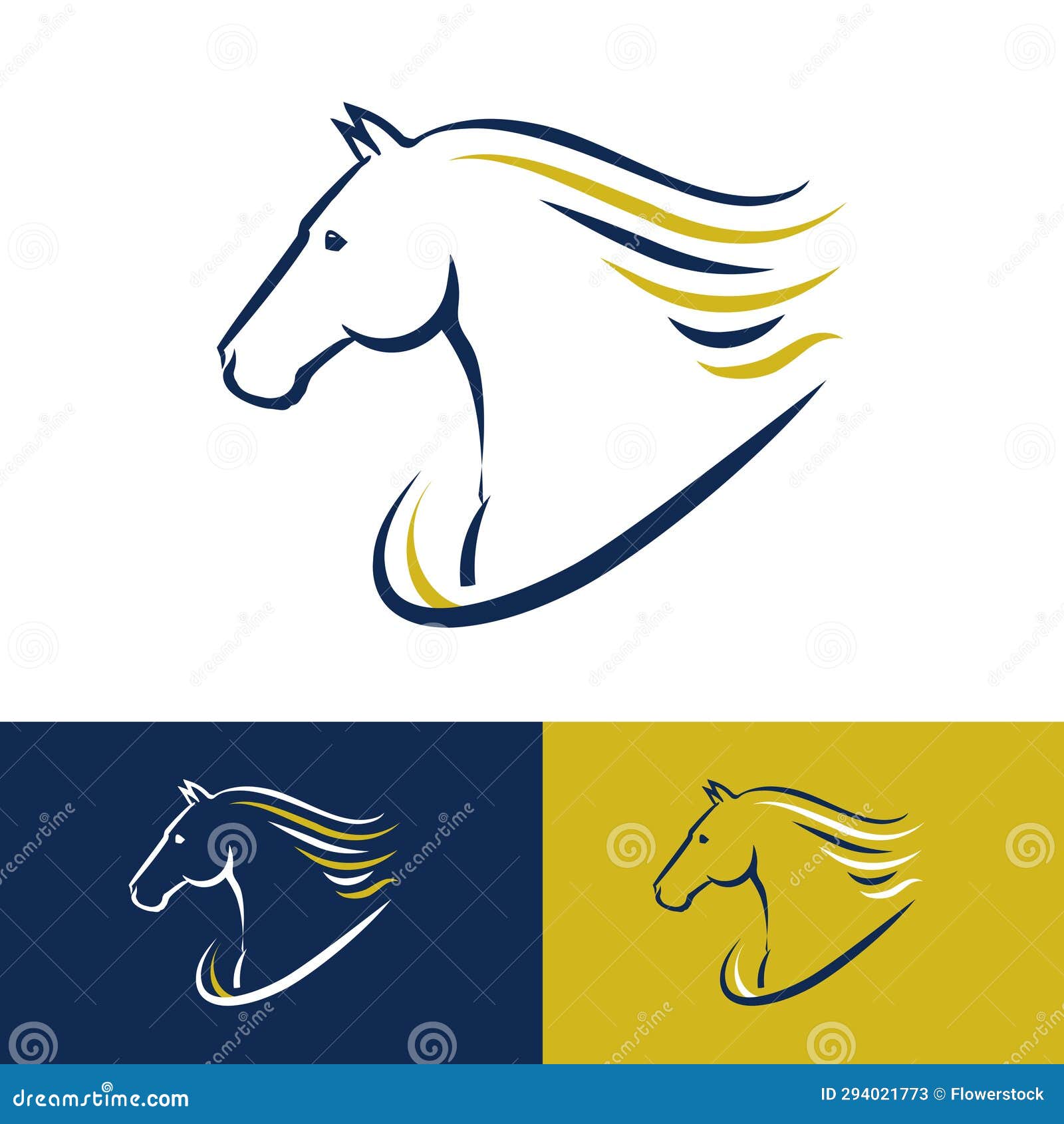 Horse Logo, Line Style Illustration of Horse Head and Some Color