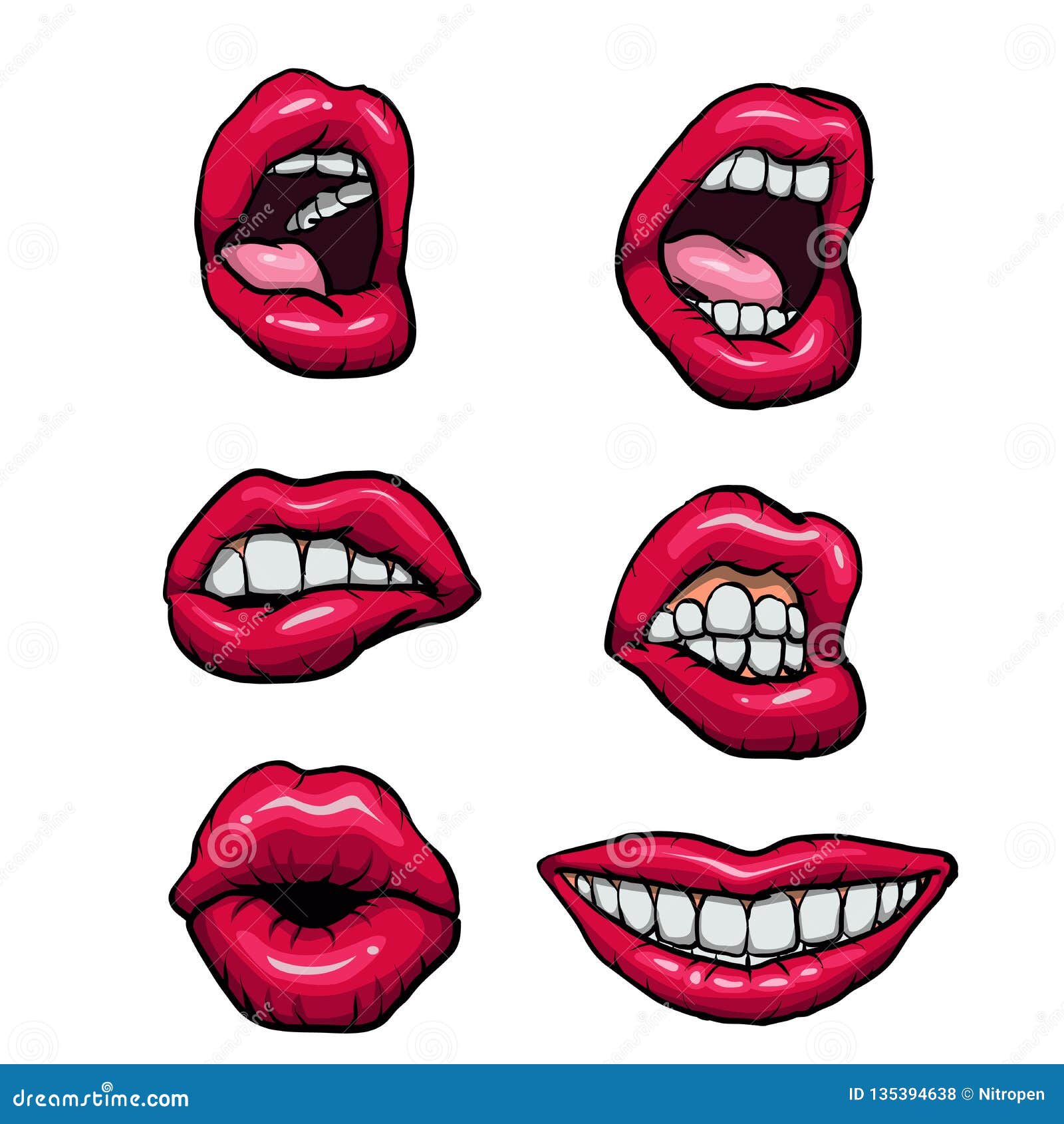 Vector lips set. stock vector. Illustration of mouth - 135394638