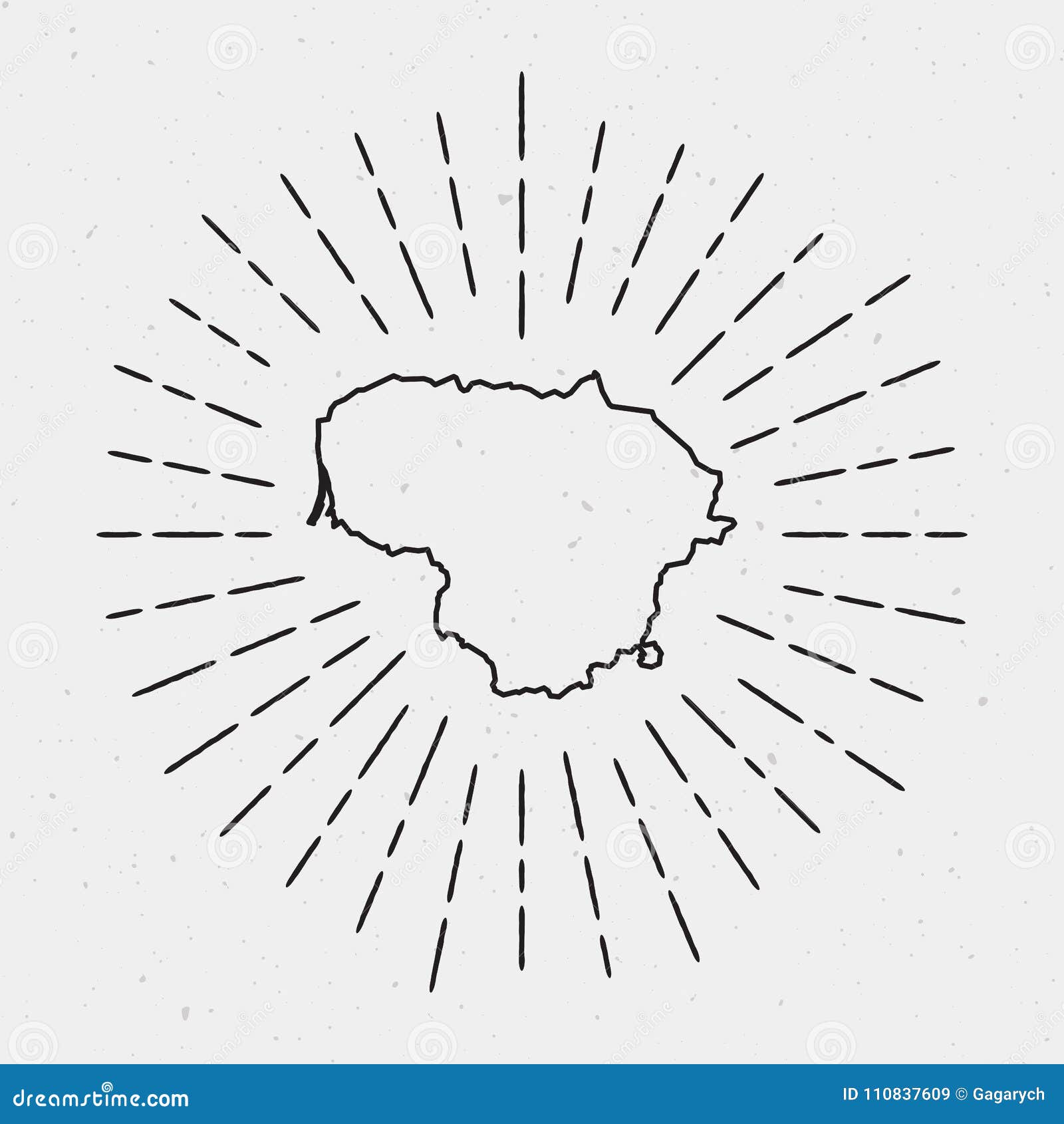  lithuania map outline with retro sunburst.