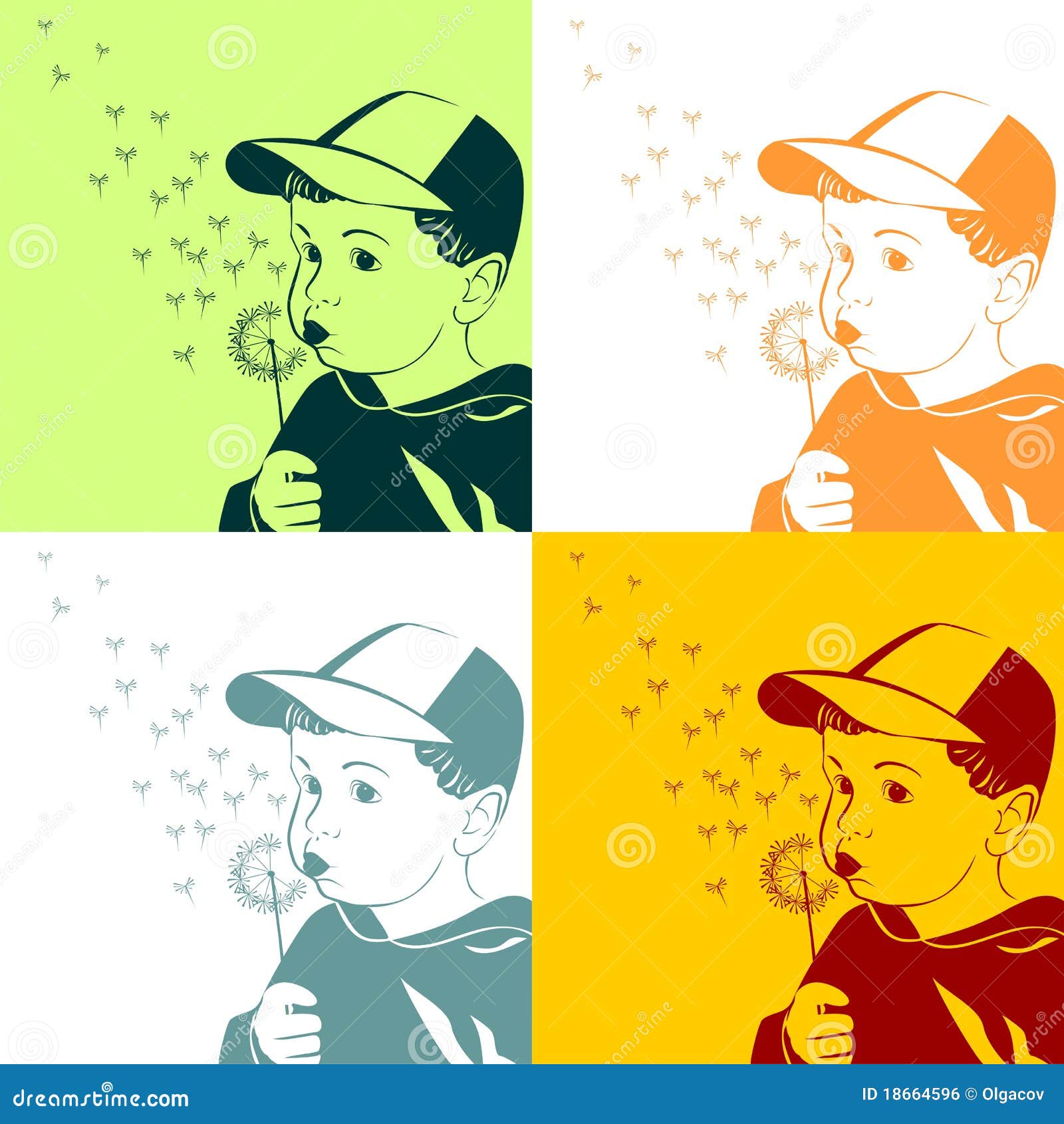 Vector Little Boy Blowing On A Dandelion Stock Vector - Illustration of dandelion, fluffy: 18664596