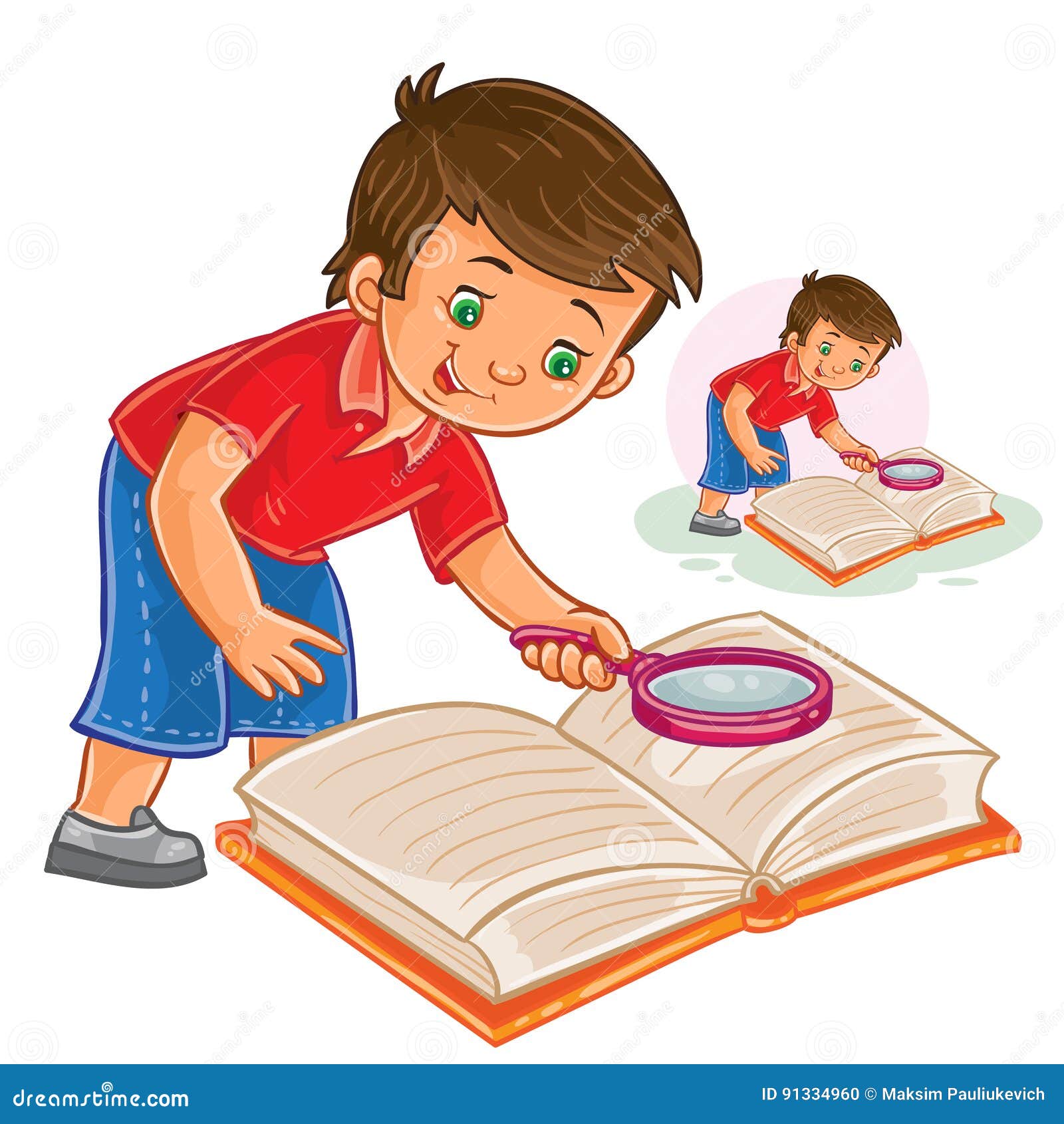 Vector Illustration Of A Boy Reading A Book. Cartoon Vector