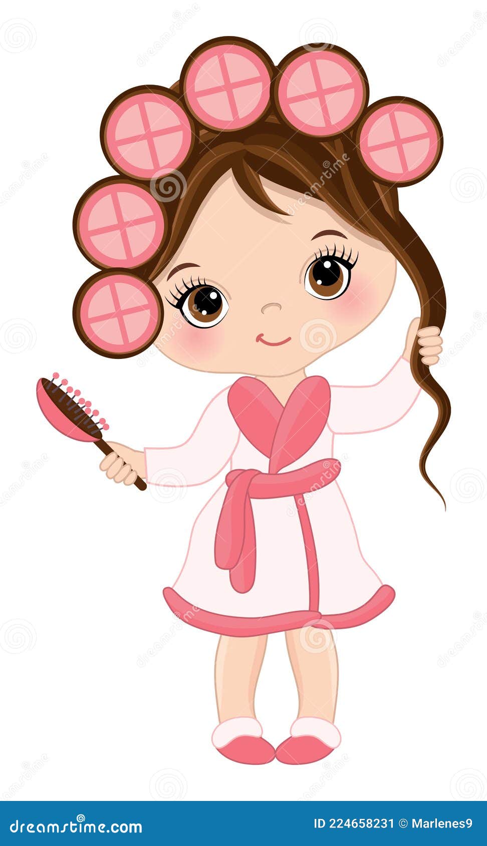  cute little spa girl with rollers and hair brush.  spa girl