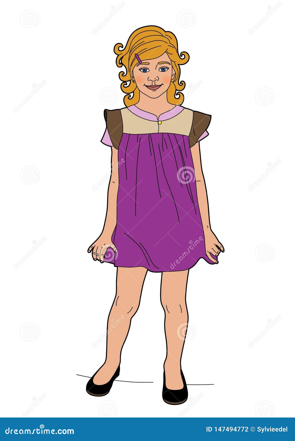 Girl in purple dress stock vector. Illustration of character - 147494772