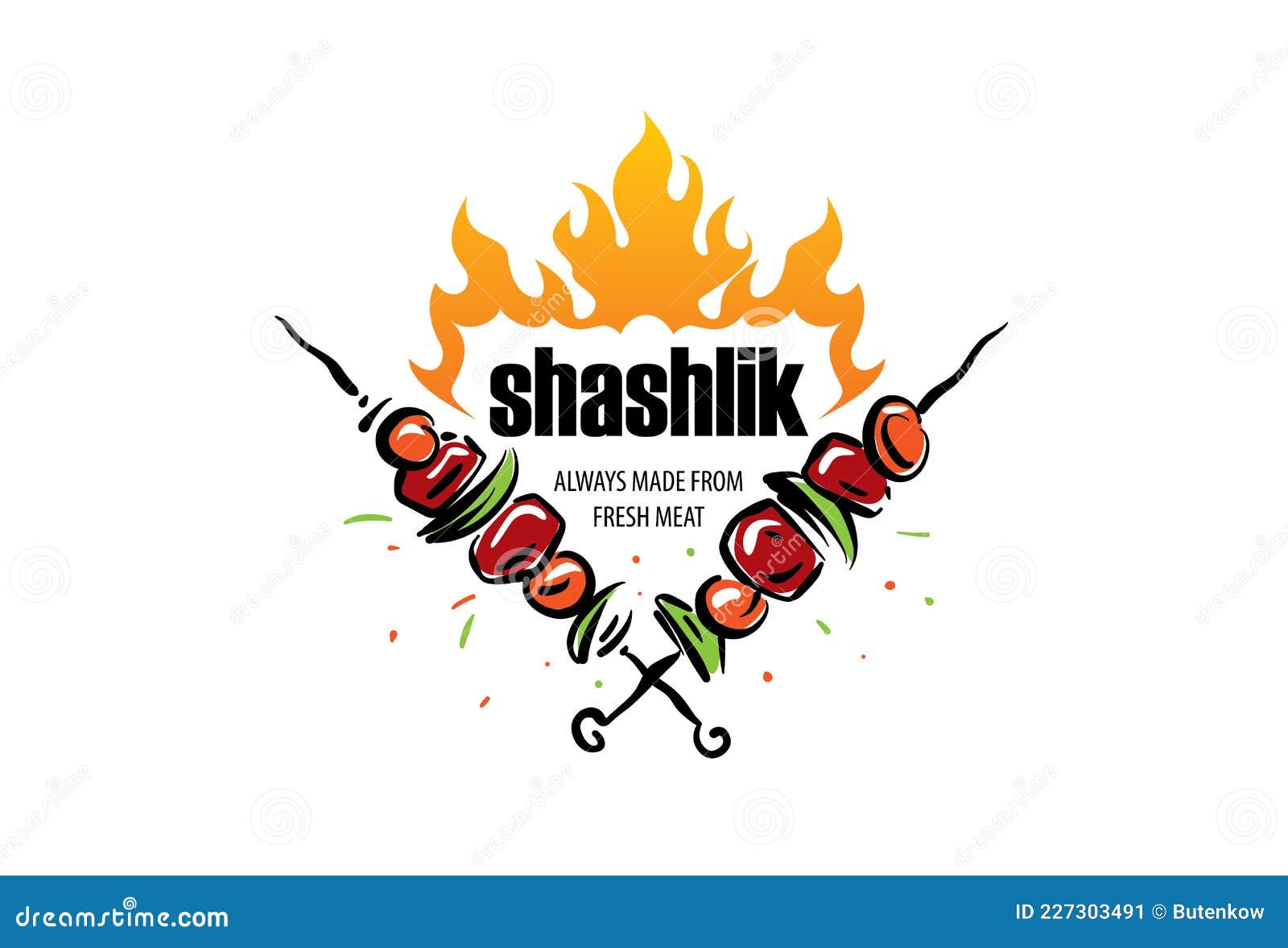 Vector Logo with a Drawn Barbecue on a Skewer Stock Vector