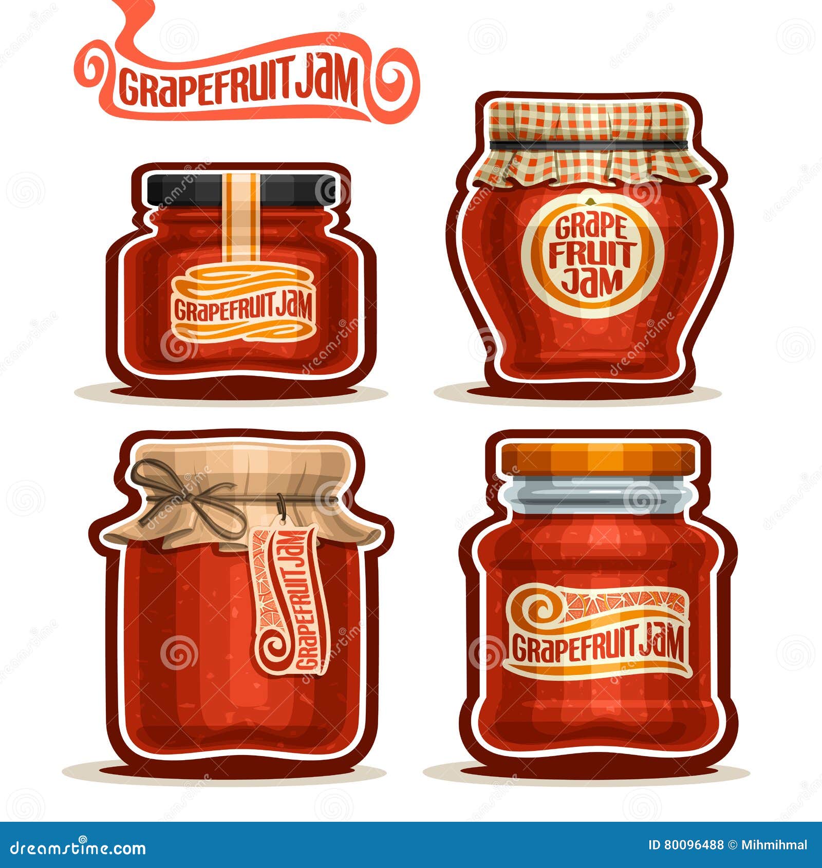Vector Logo Grapefruit Jam in Glass Jars Stock Vector Illustration of