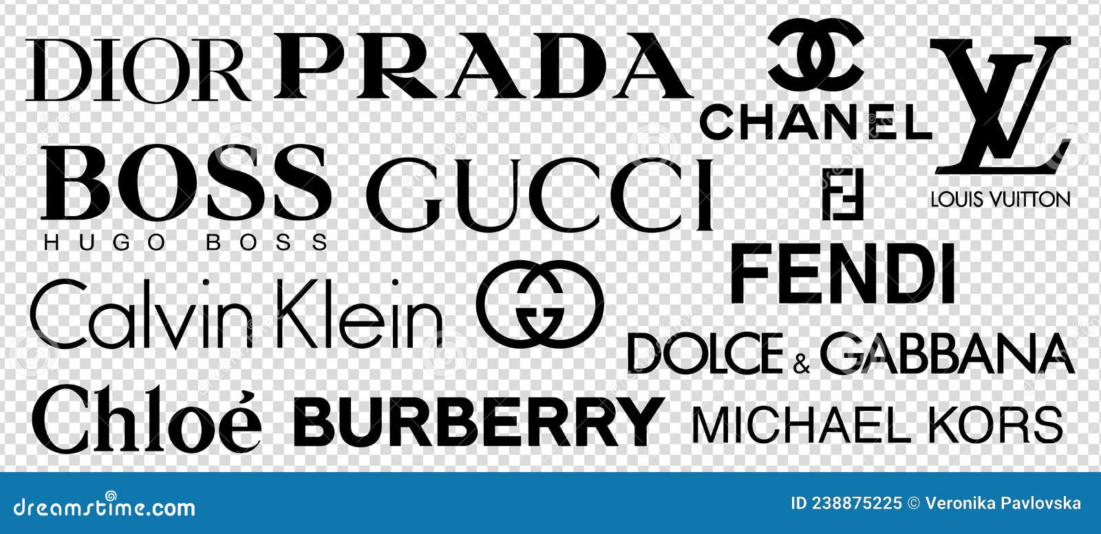 Vector logos of popular brands such as: Chanel, Louis Vuitton, Prada, Gucci,  Fendi, Chloe. Logos on transparent backgroun… in 2023