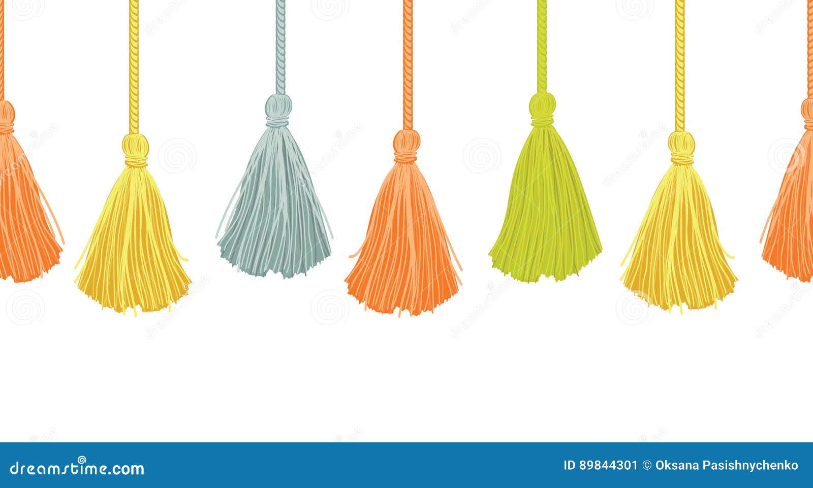 Vector Long Hanging Decorative Tassels Set with Ropes Horizontal