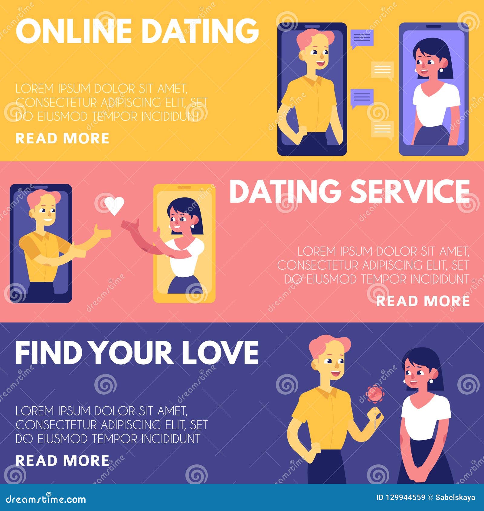 Vector Love Chat, Online Dating Banners Set Stock Vector - Illustration ...