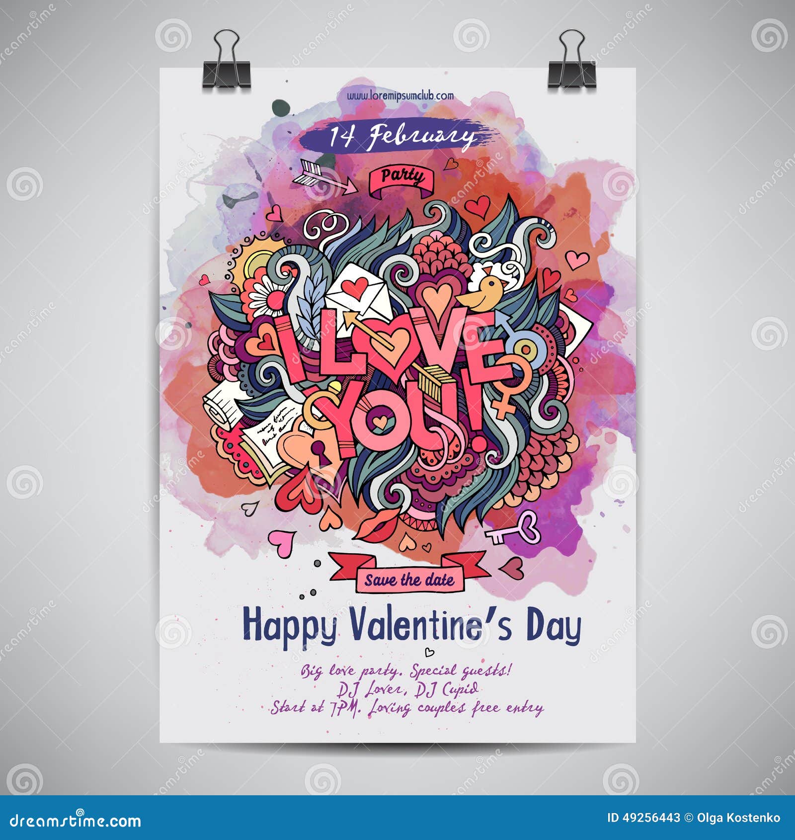 vector love doodles watercolor