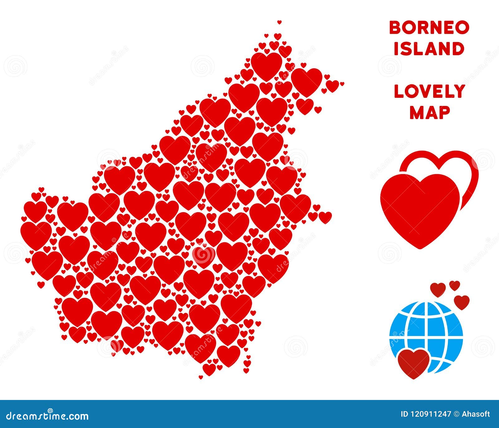  Vector  Lovely Borneo  Island Map Mosaic Of Hearts Stock 